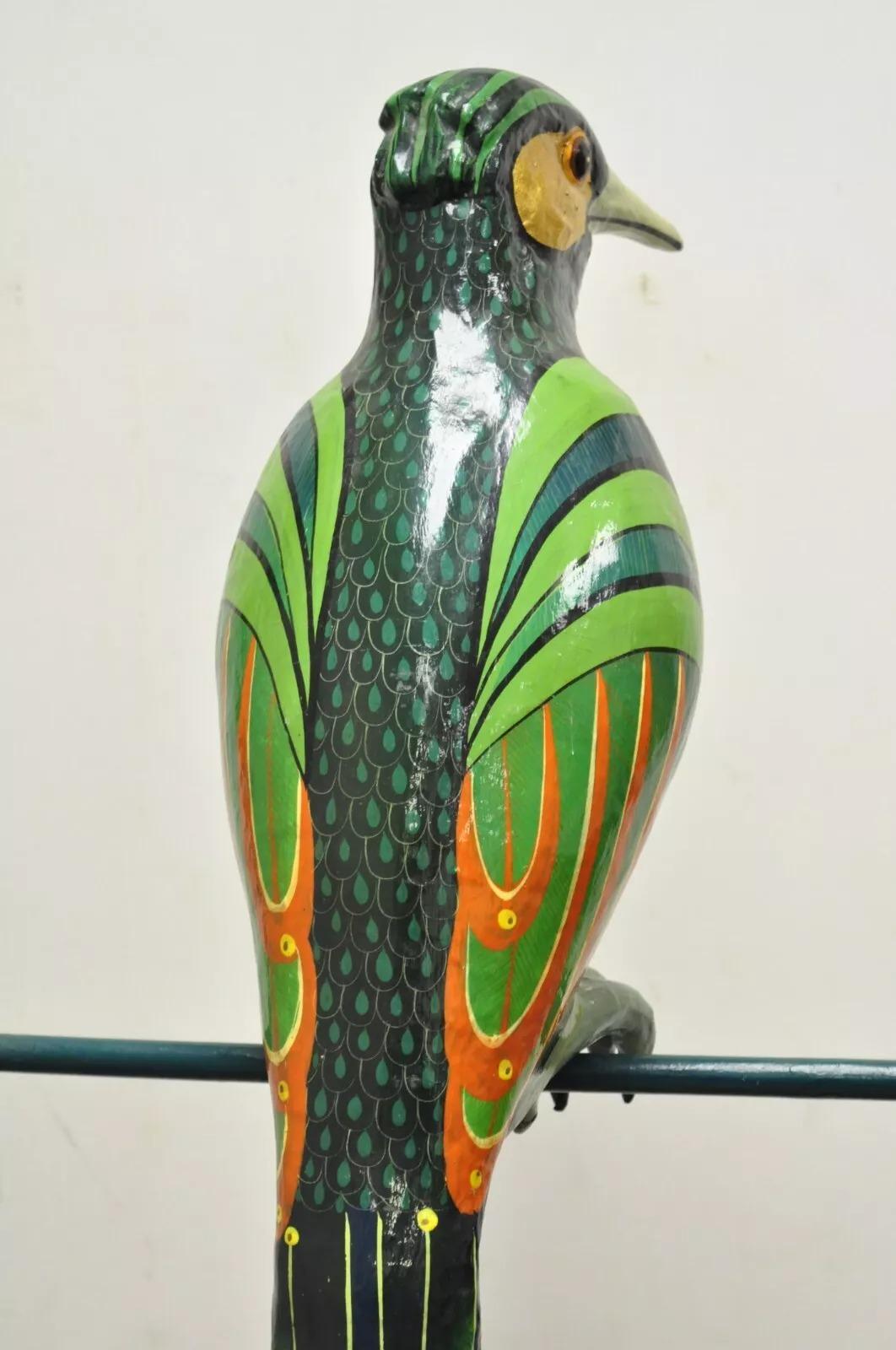 Signed Sergio Bustamante Paper Mache Green Parrot Bird Hanging Sculpture For Sale 2
