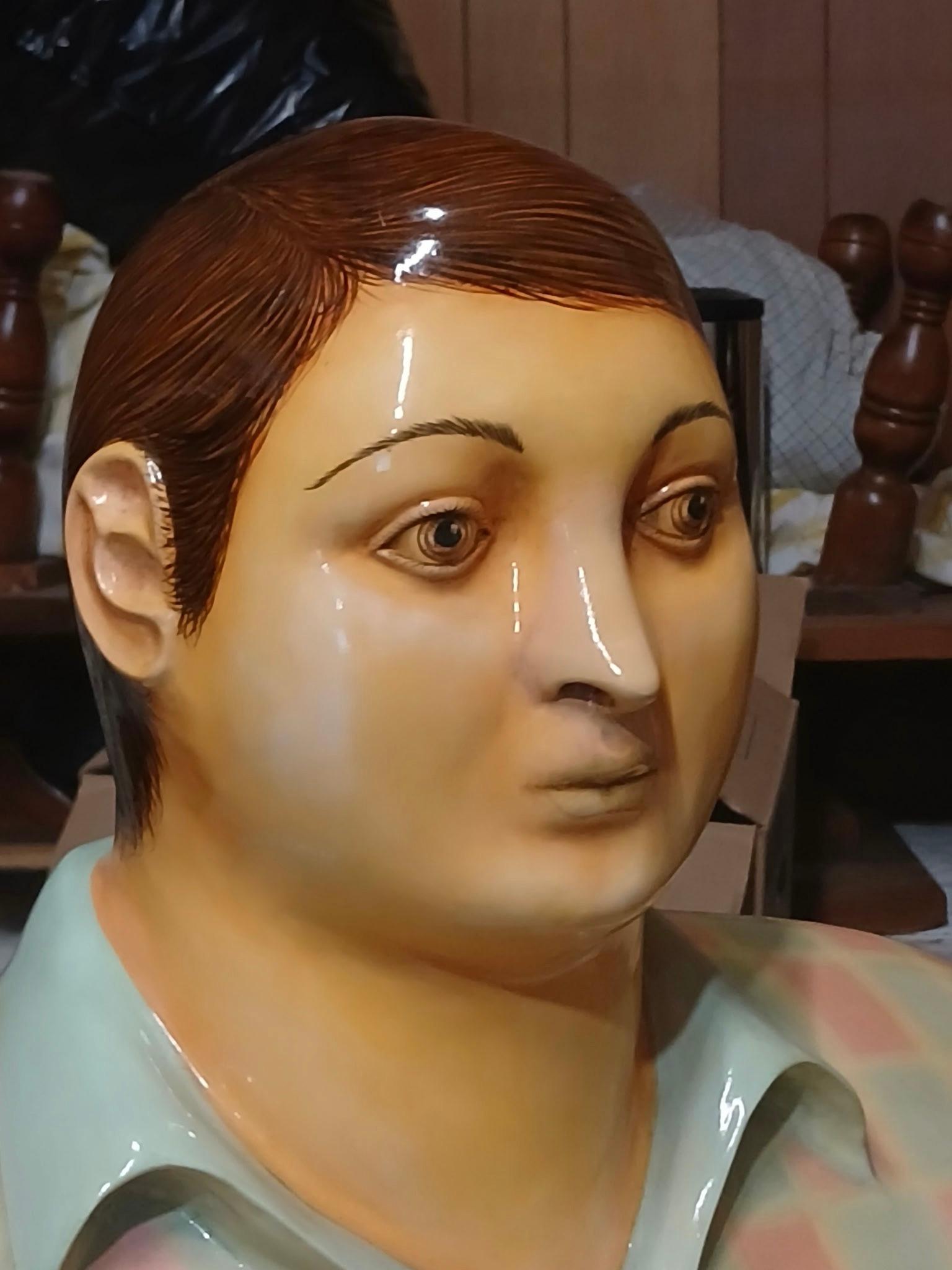 Mexican Signed Sergio Bustamante Papier Mâché Boy with Cat Sculpture For Sale