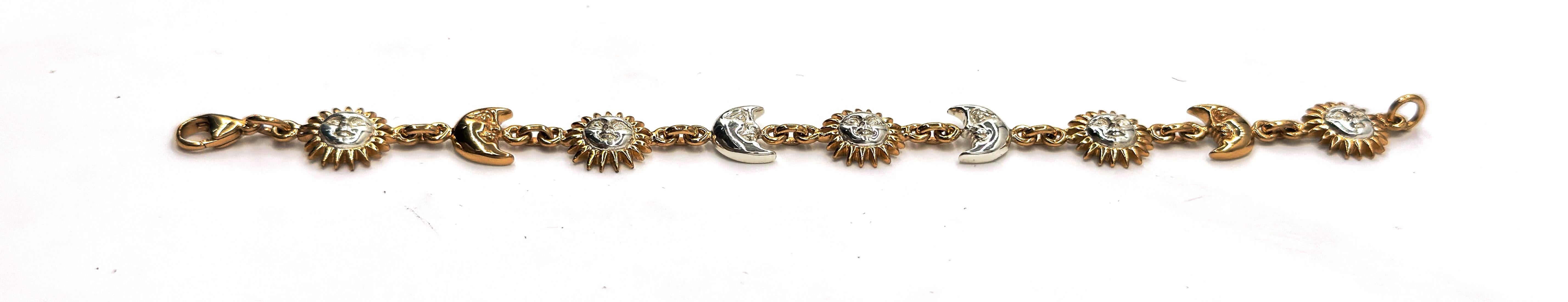 American Signed Sergio Bustamante Sterling & Vermeil Sun & Moon Link Bracelet, 1990s For Sale