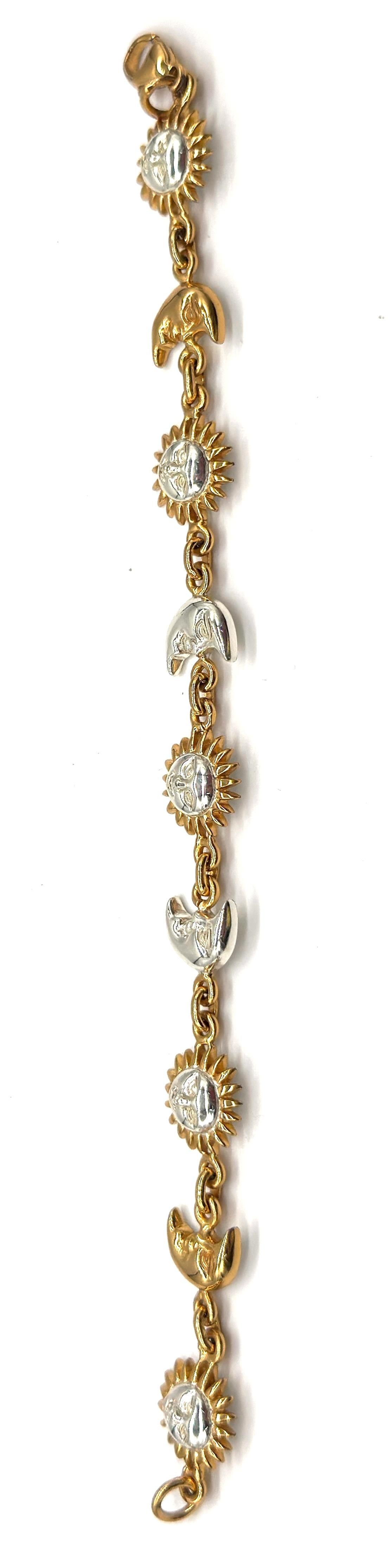 20th Century Signed Sergio Bustamante Sterling & Vermeil Sun & Moon Link Bracelet, 1990s For Sale