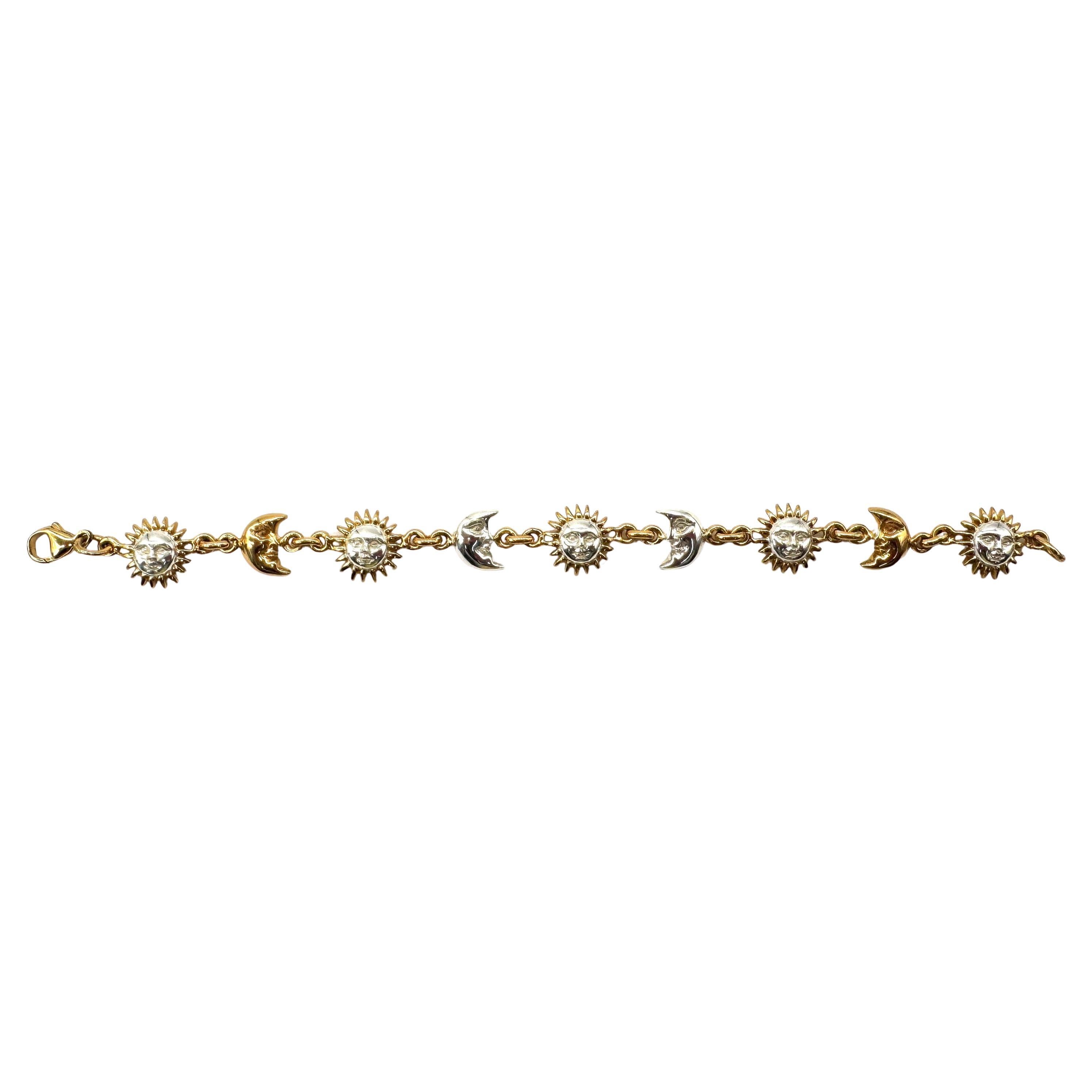 Signed Sergio Bustamante Sterling & Vermeil Sun & Moon Link Bracelet, 1990s