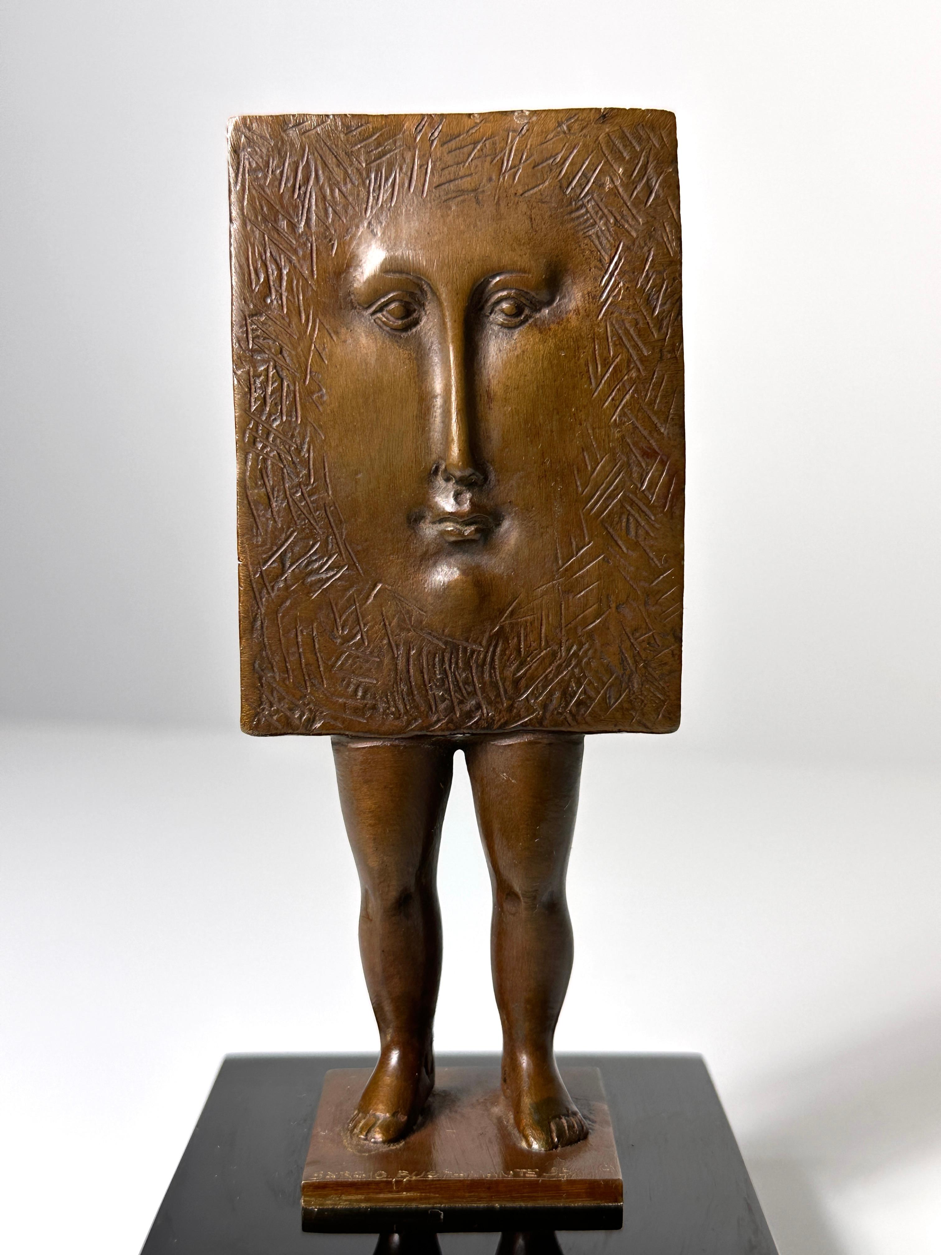 Signed Sergio Bustamante Surrealist Bronze Sculpture Face W/ Legs 1990s In Good Condition In Troy, MI
