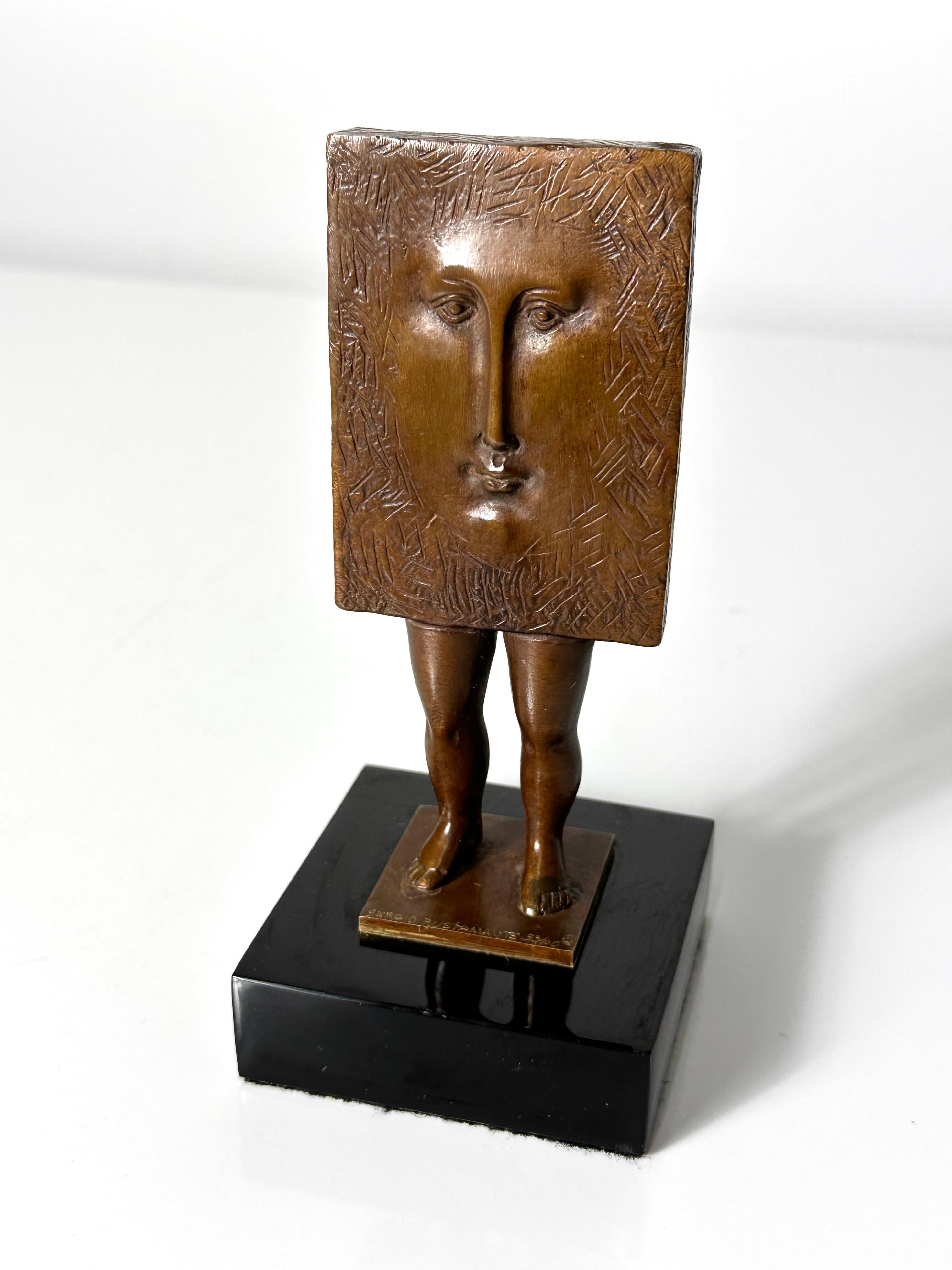 Signed Sergio Bustamante Surrealist Bronze Sculpture Face W/ Legs 1990s 1