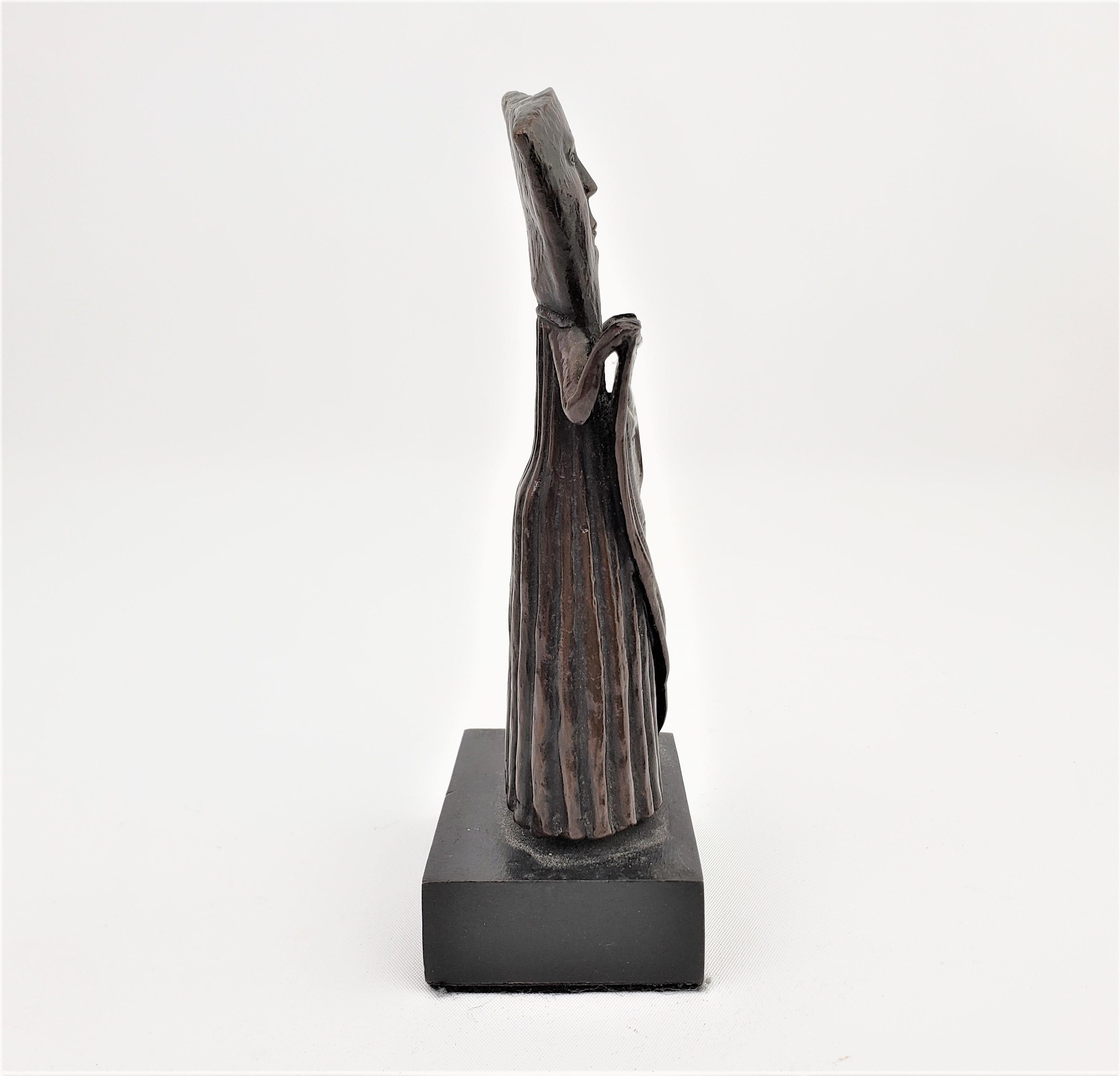 Mid-Century Modern Signed Sergio Bustamante Stylized Robed Figurative Bronze Sculpture #103.200
