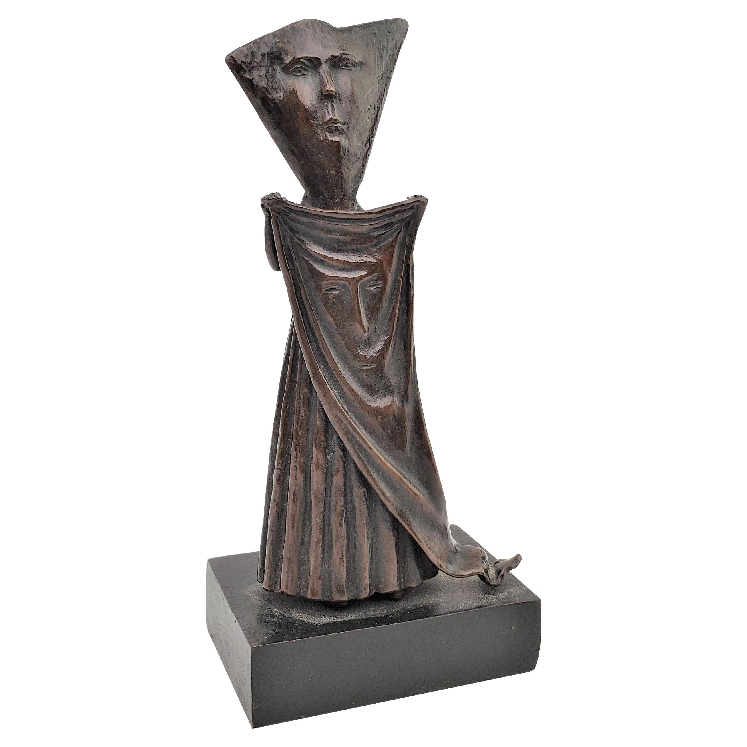 Signed Sergio Bustamante Stylized Robed Figurative Bronze Sculpture #103.200