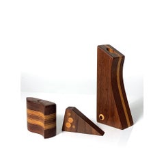 Signed Set of 3 Modern Vintage American Studio Craft Wood Vases 1983