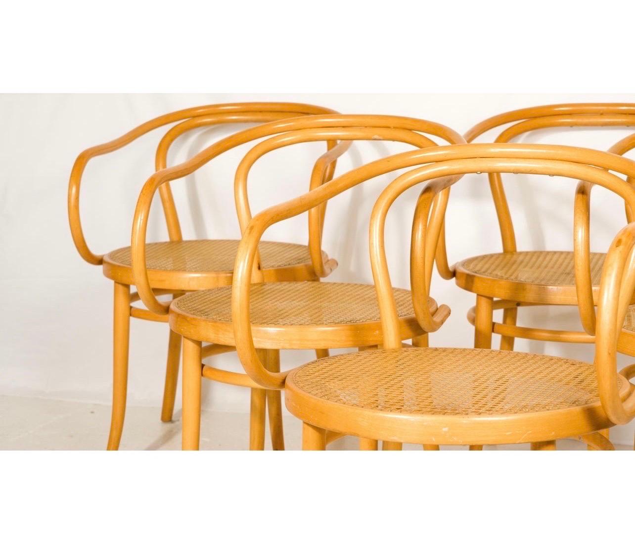 Mid-Century Modern Signed Set of Le Corbusier for Stendig Bentwood & Cane Dining Chairs, 1960s