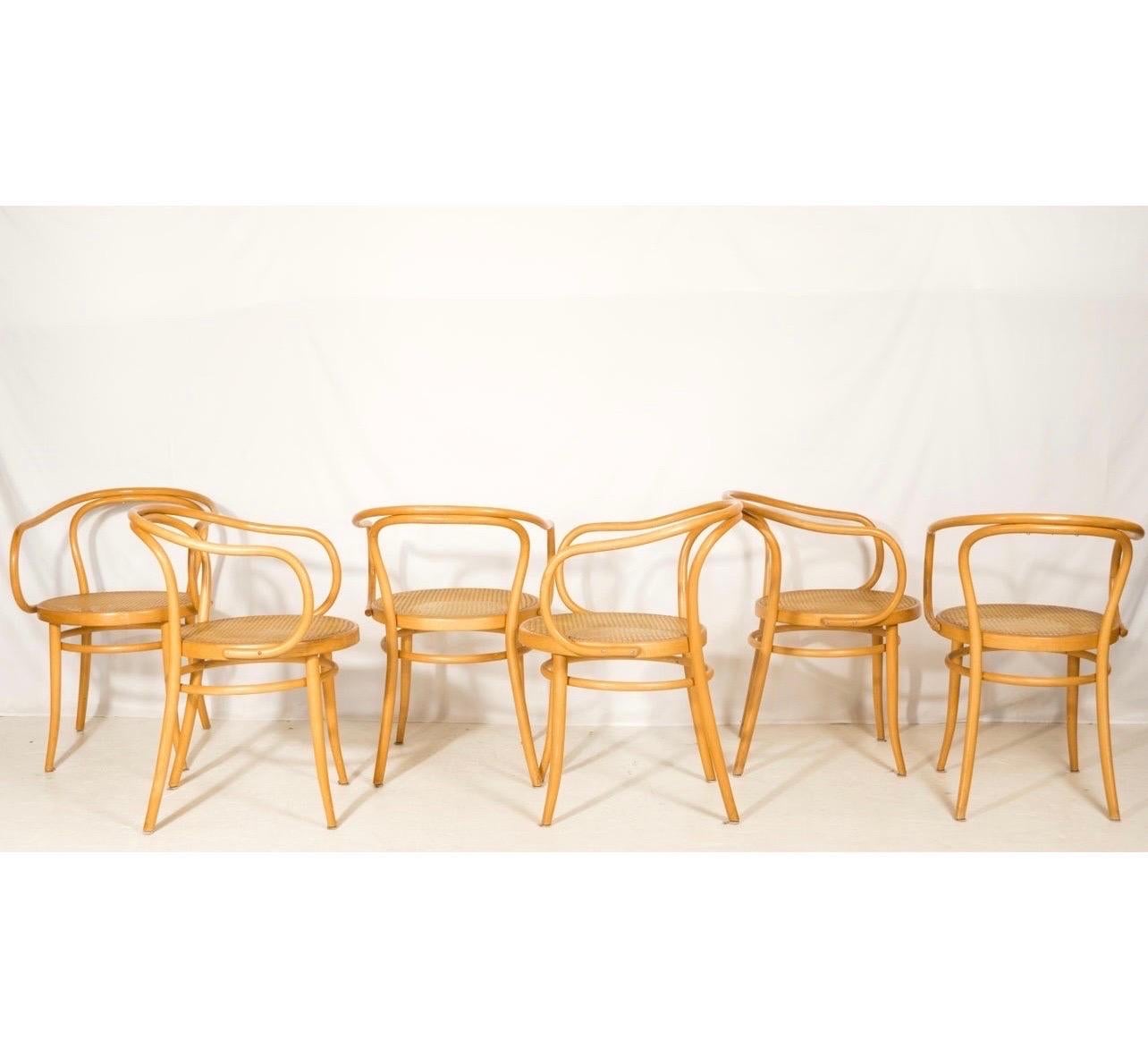 Mid-20th Century Signed Set of Le Corbusier for Stendig Bentwood & Cane Dining Chairs, 1960s