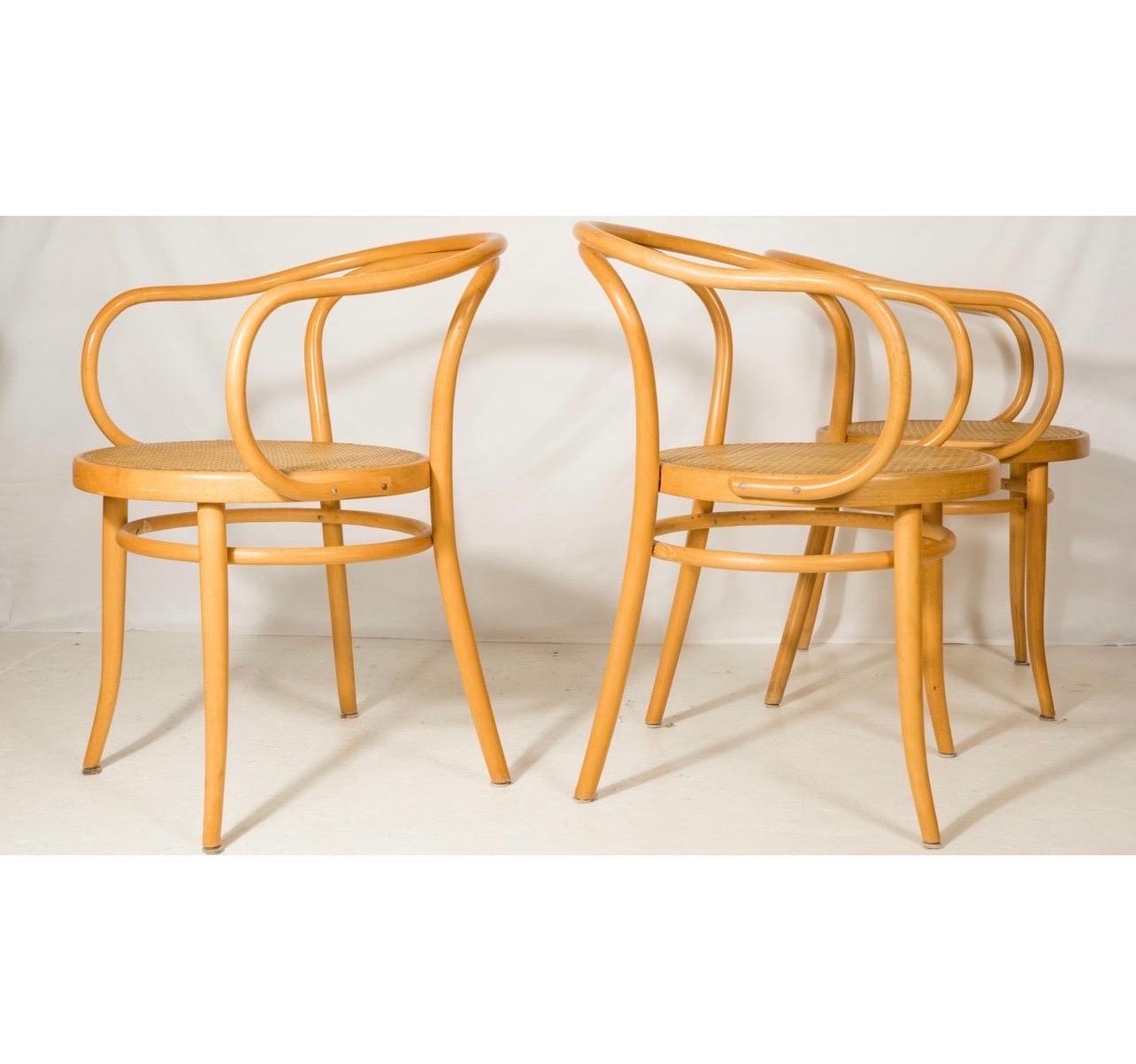 Signed Set of Le Corbusier for Stendig Bentwood & Cane Dining Chairs, 1960s 2