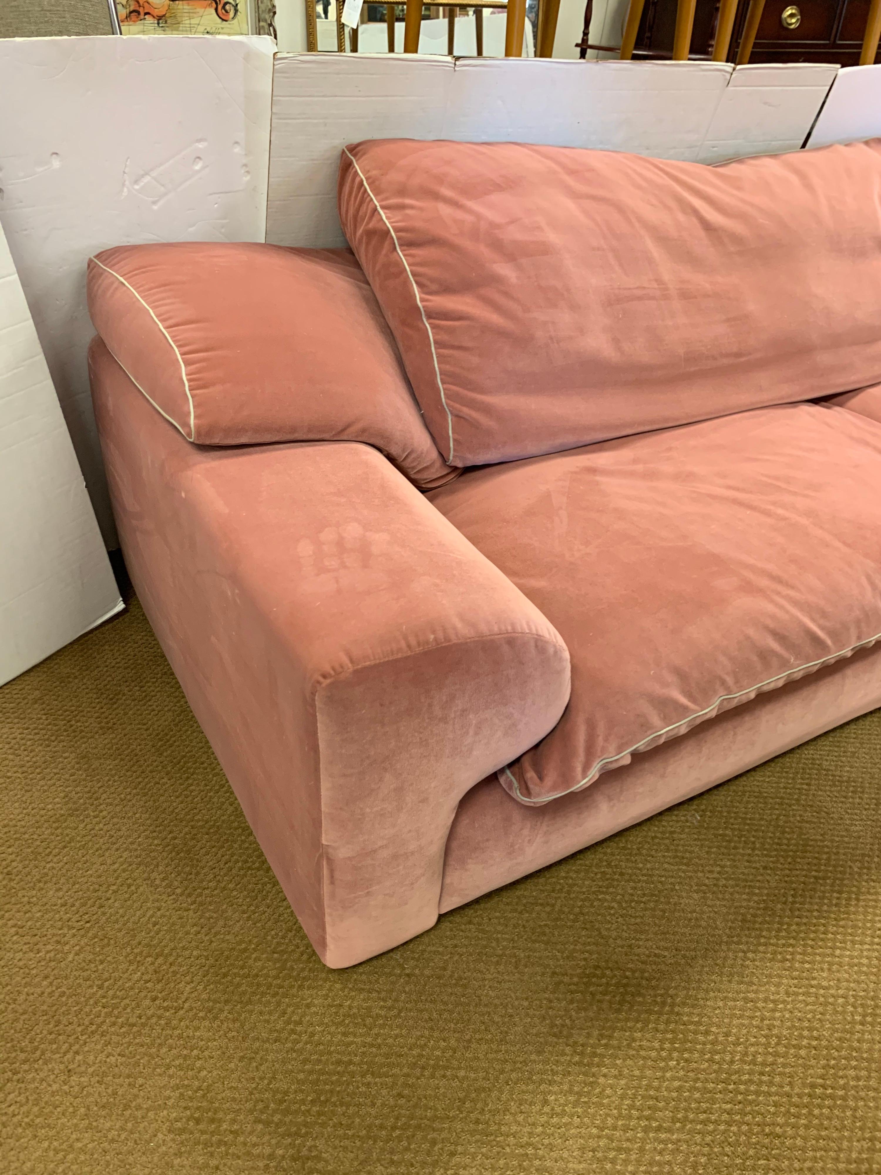 Signed Set of Roche Bobois Sofa and Matching Loveseat in Pale Pink Velvet 3