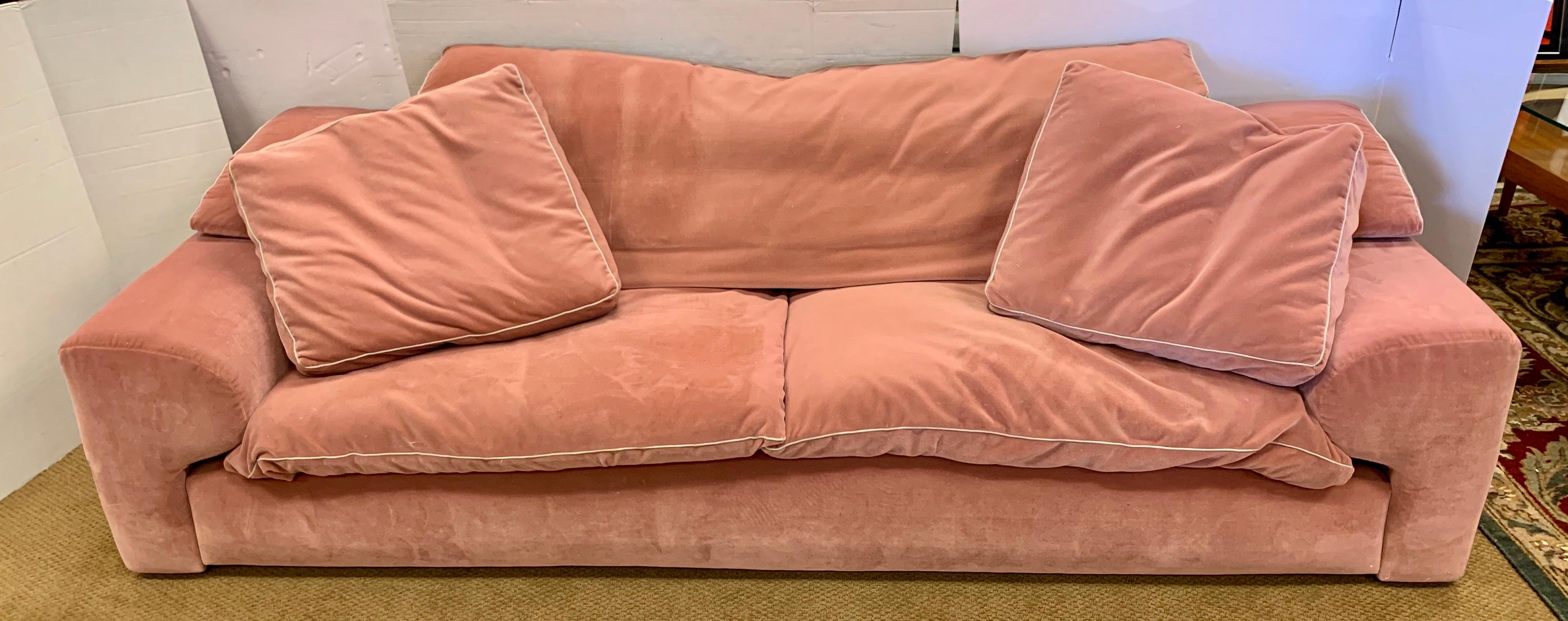 Late 20th Century Signed Set of Roche Bobois Sofa and Matching Loveseat in Pale Pink Velvet