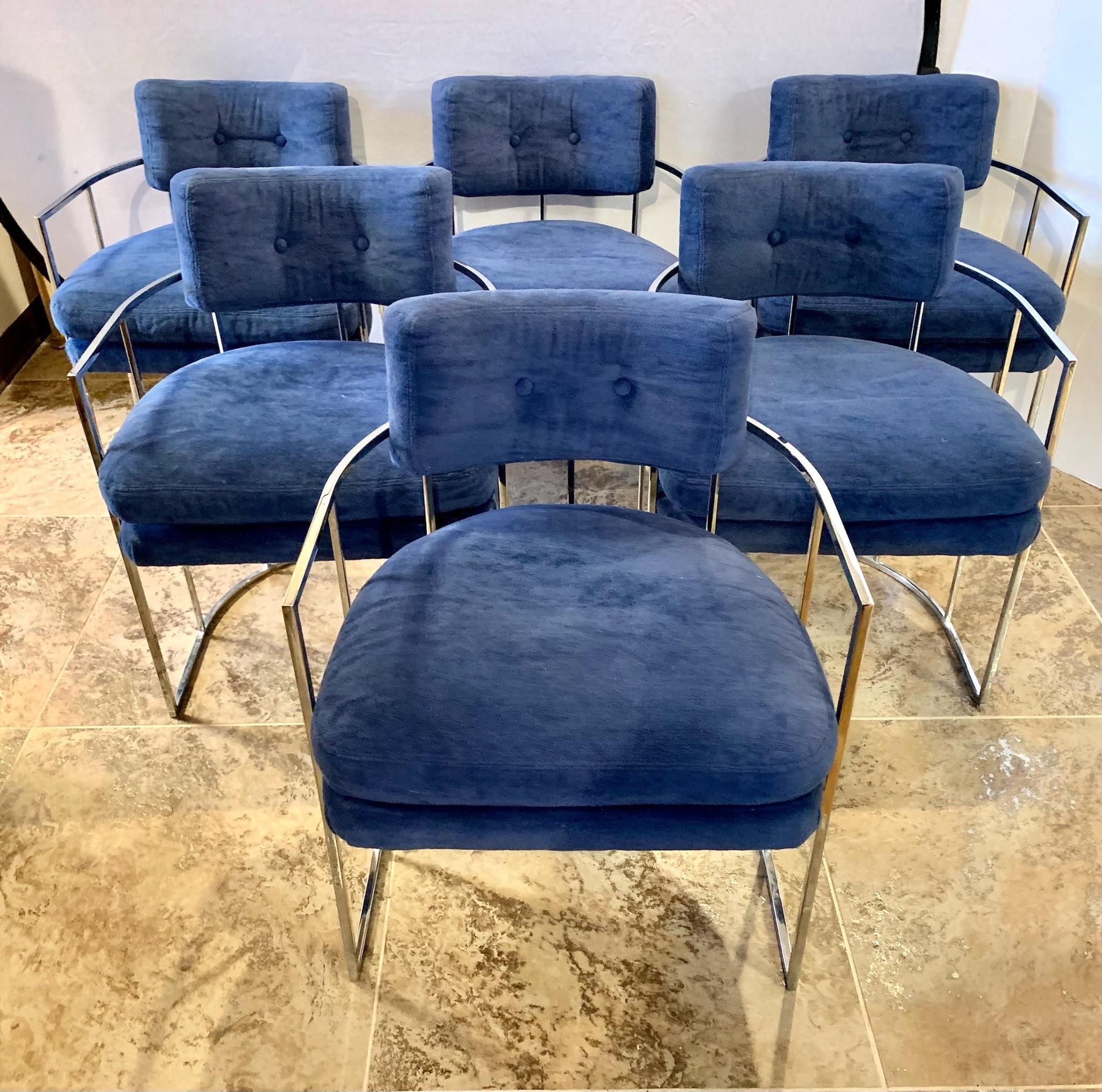 Mid-Century Modern Signed Set of Six Milo Baughman Thayer Coggin Iconic Mid-Century Dining Chairs