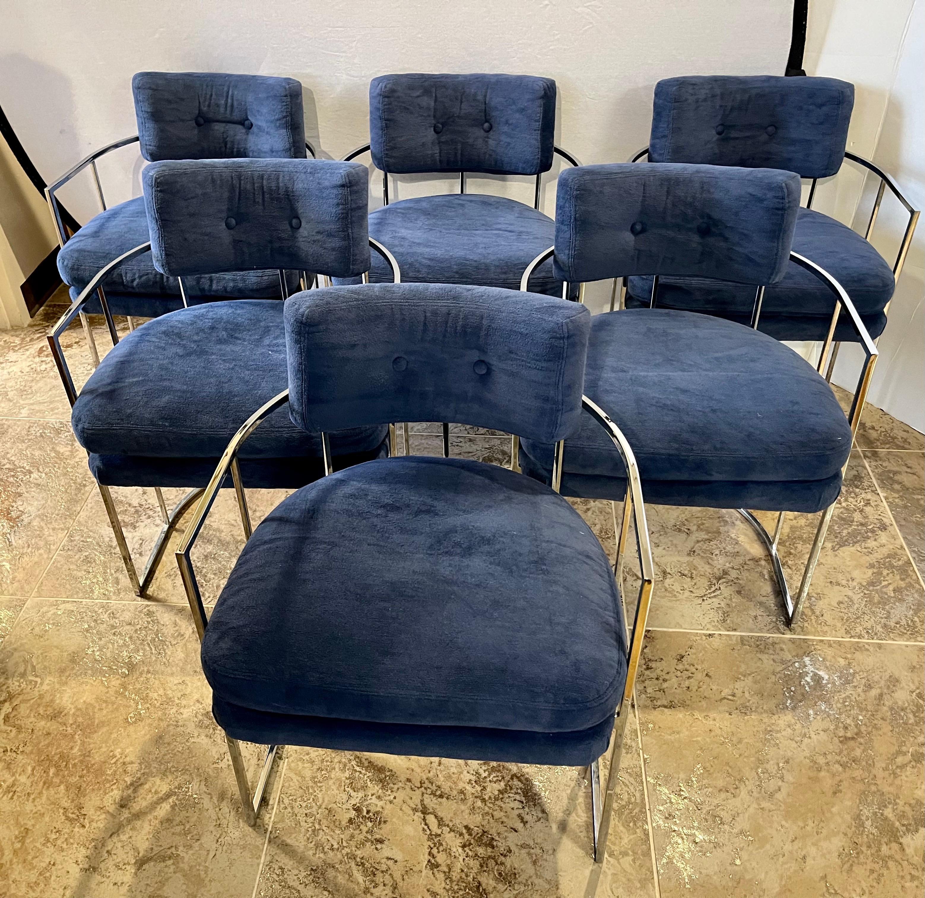 Signed Set of Six Milo Baughman Thayer Coggin Iconic Mid-Century Dining Chairs In Good Condition In West Hartford, CT