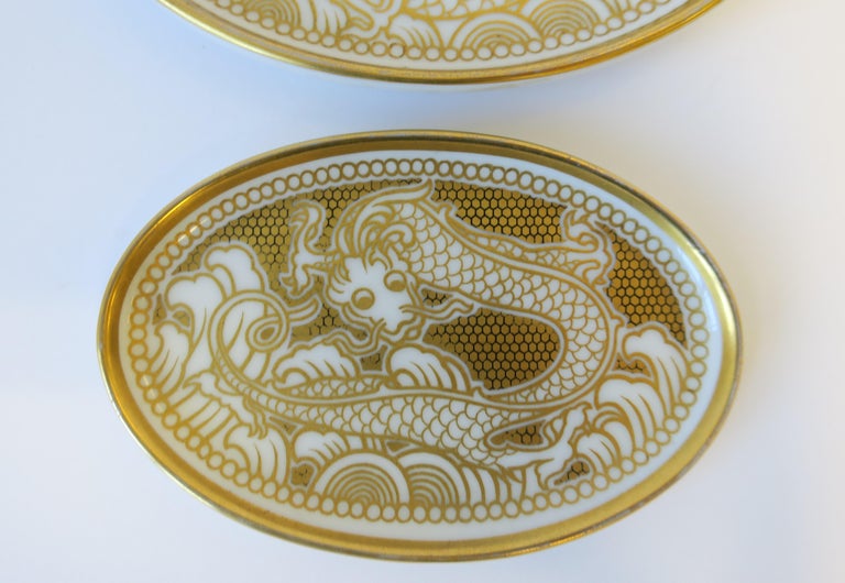 Signed Set White and Gold Dragon Porcelain Jewelry Dishes by Rosenthal For Sale at 1stdibs
