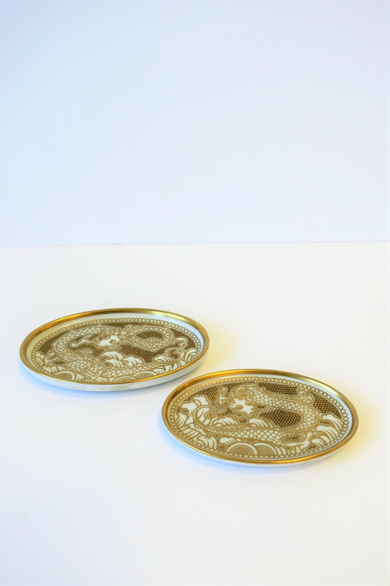 Signed Set White and Gold Dragon Porcelain Jewelry Dishes by Rosenthal For Sale at 1stdibs