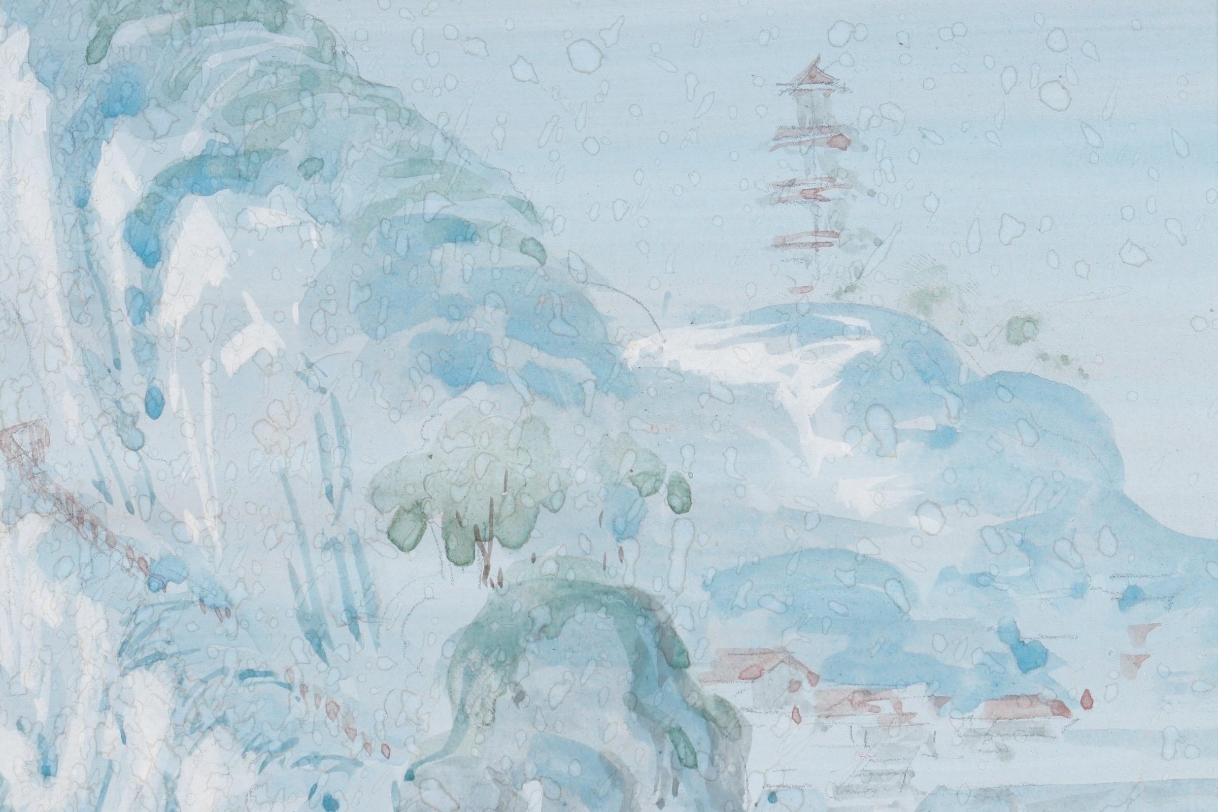 Signed Shan Shui Style Watercolor Painting For Sale 3