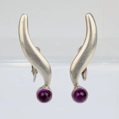 Signierte Sigi Modernist mexikanischen Sterling Silber & Amethyst Schraube zurück Ohrringe
