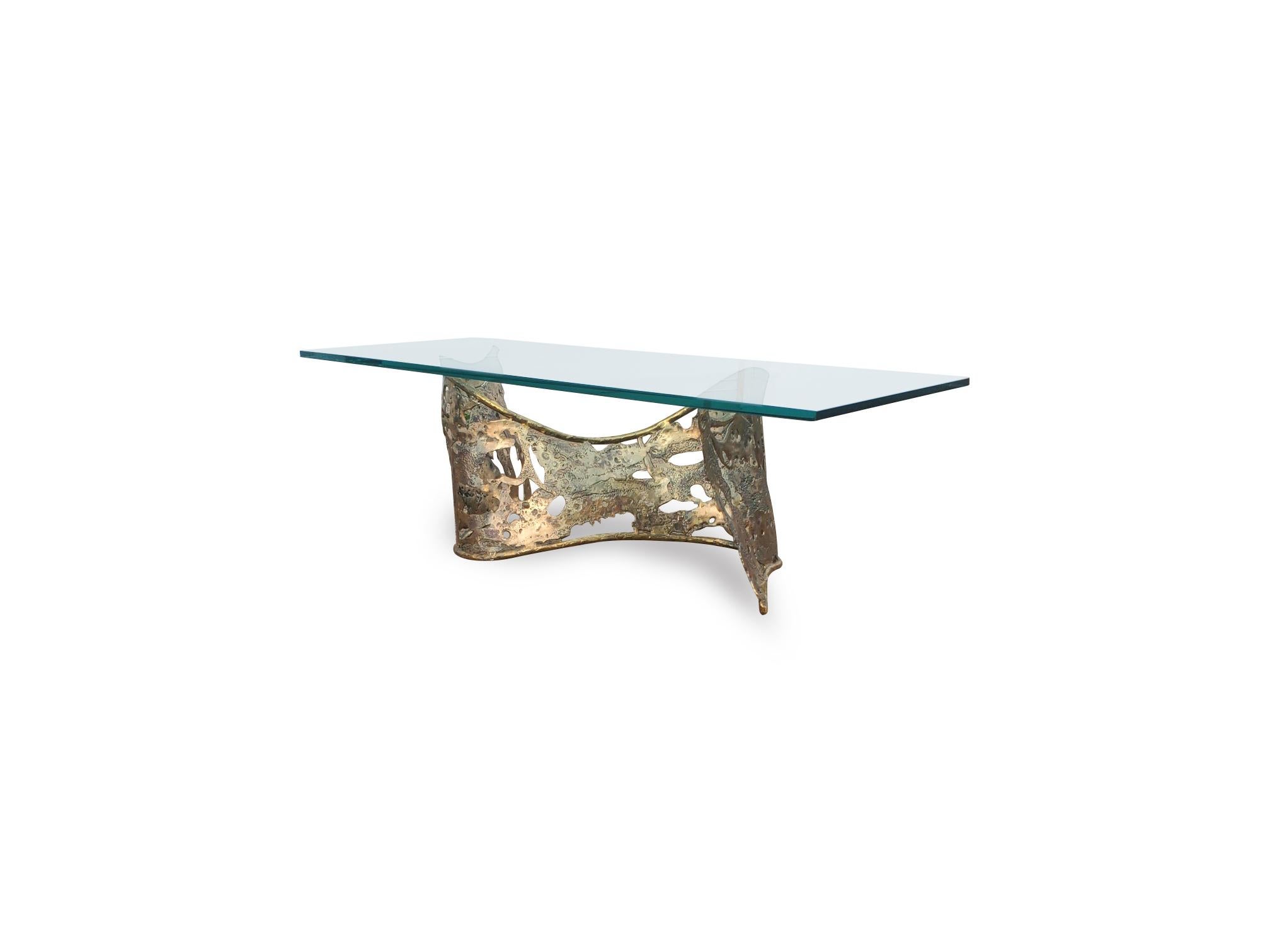 Mid-Century Modern Signed Silas Seandel Bronze B.F. Ribbon Coffee Table