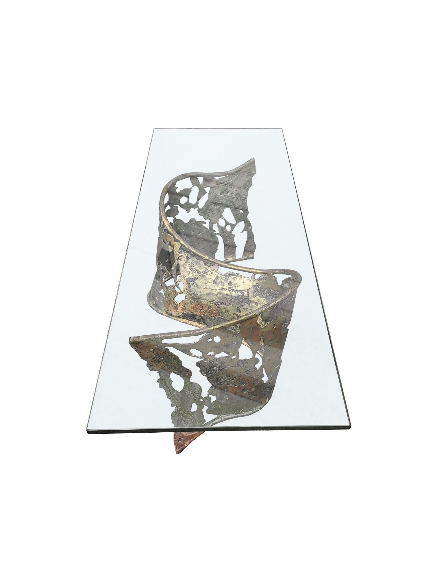 American Signed Silas Seandel Bronze B.F. Ribbon Coffee Table