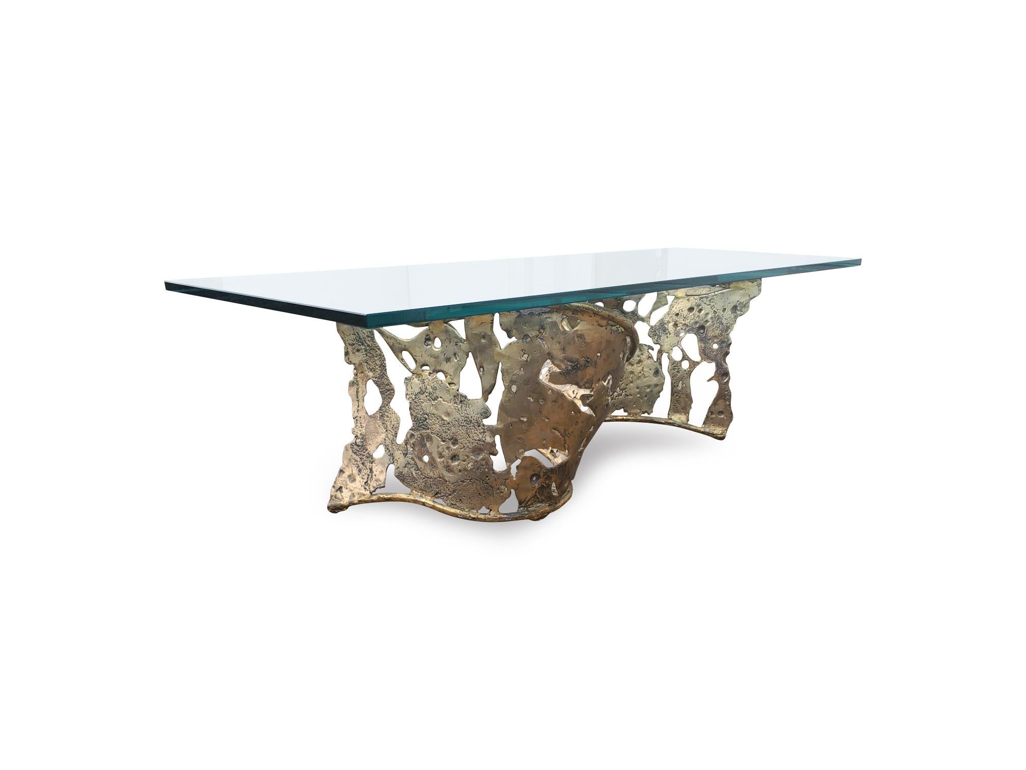 Signed Silas Seandel Bronze B.F. Ribbon Coffee Table In Good Condition In Middlesex, NJ