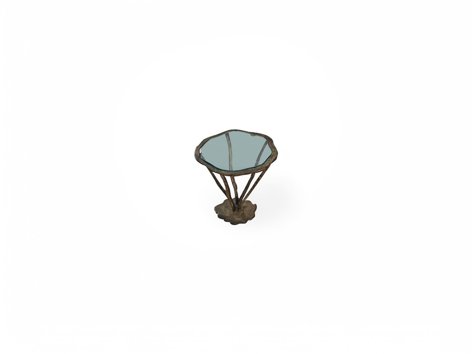 Mid-Century Modern Signed Silas Seandel Bronze Side Table / Drink Table For Sale