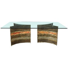 Signed Silas Seandel Midcentury Brutalist Copper, Aluminum & Brass Dining Table