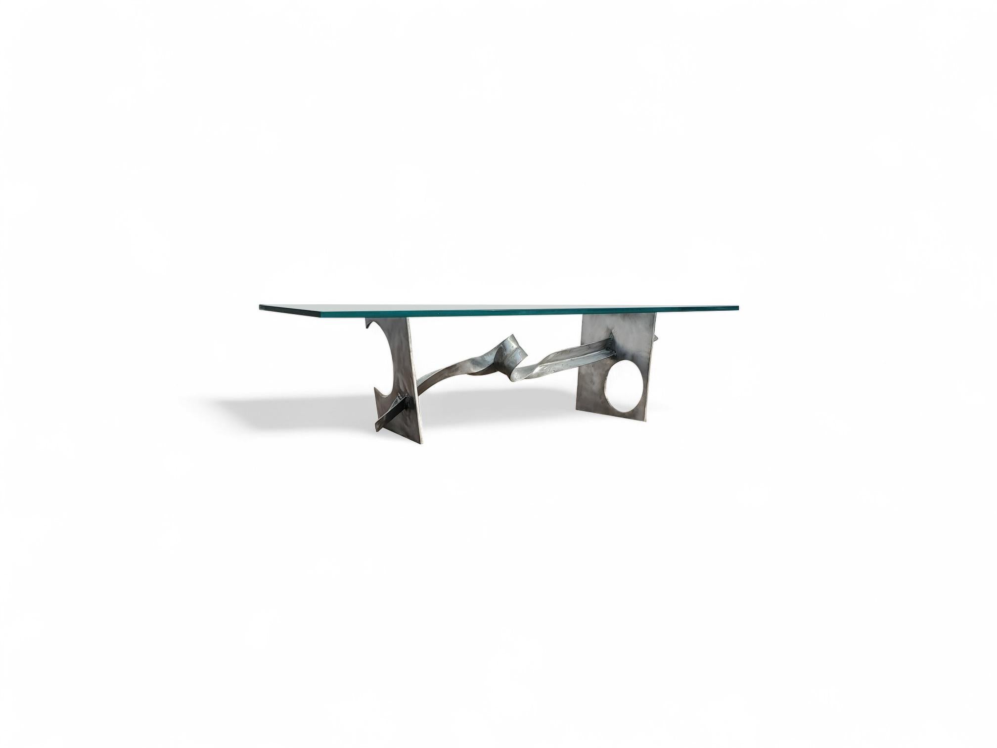 Table à cocktail / table basse en acier à ruban signée Silas Steele  


Base sans verre :
14
