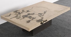 Signed Silas Seandel "Terra" Cast Stone and Bronze Coffee Table, 1970s