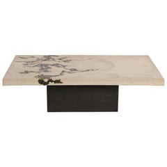 Signed Silas Seandel "Terra" Cast Stone and Bronze Coffee Table, 1970s