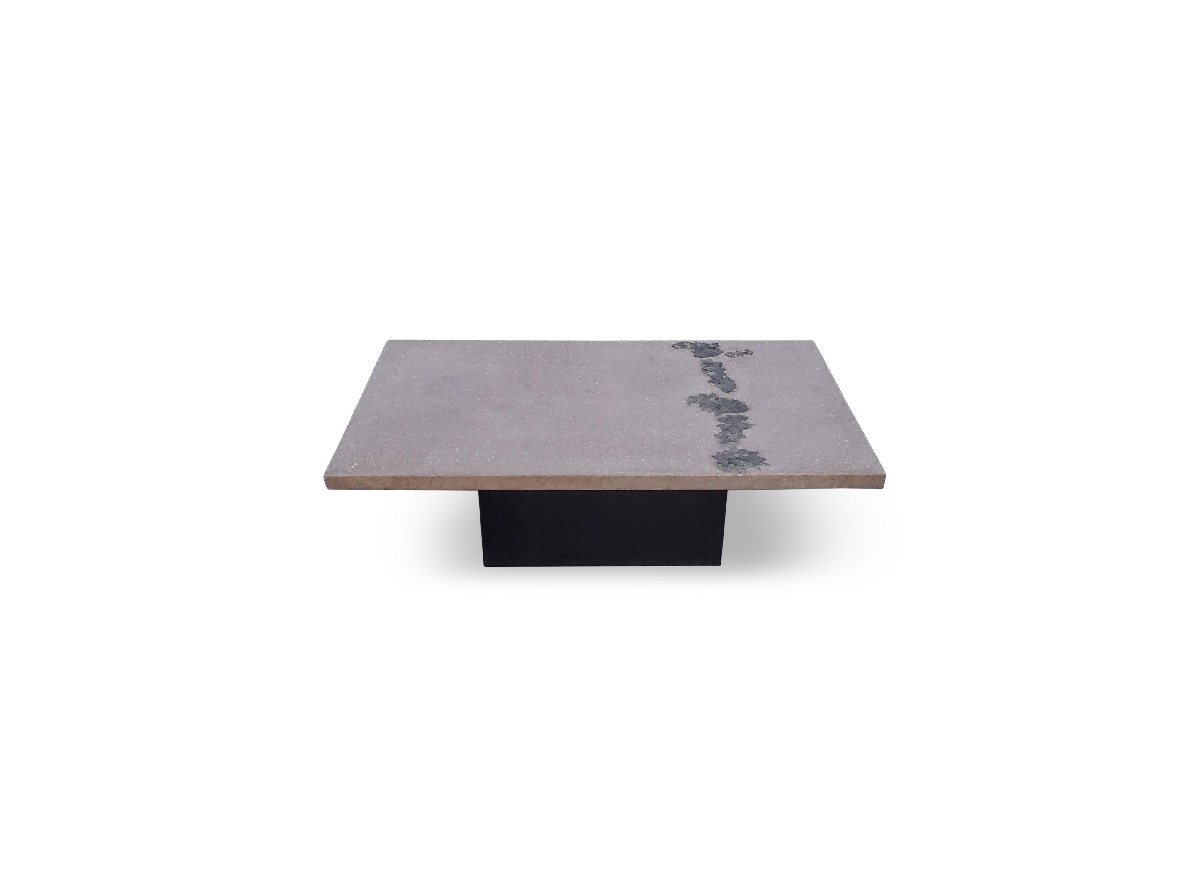 Signed Silas Seandel 'Terra' cast stone and bronze coffee table

Base is signed and dated 1979.