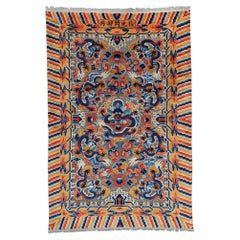 Signed Silk & Gold – Metal – Thread Ning Xia ‘Dragon’ Palace Rug - 19th Century