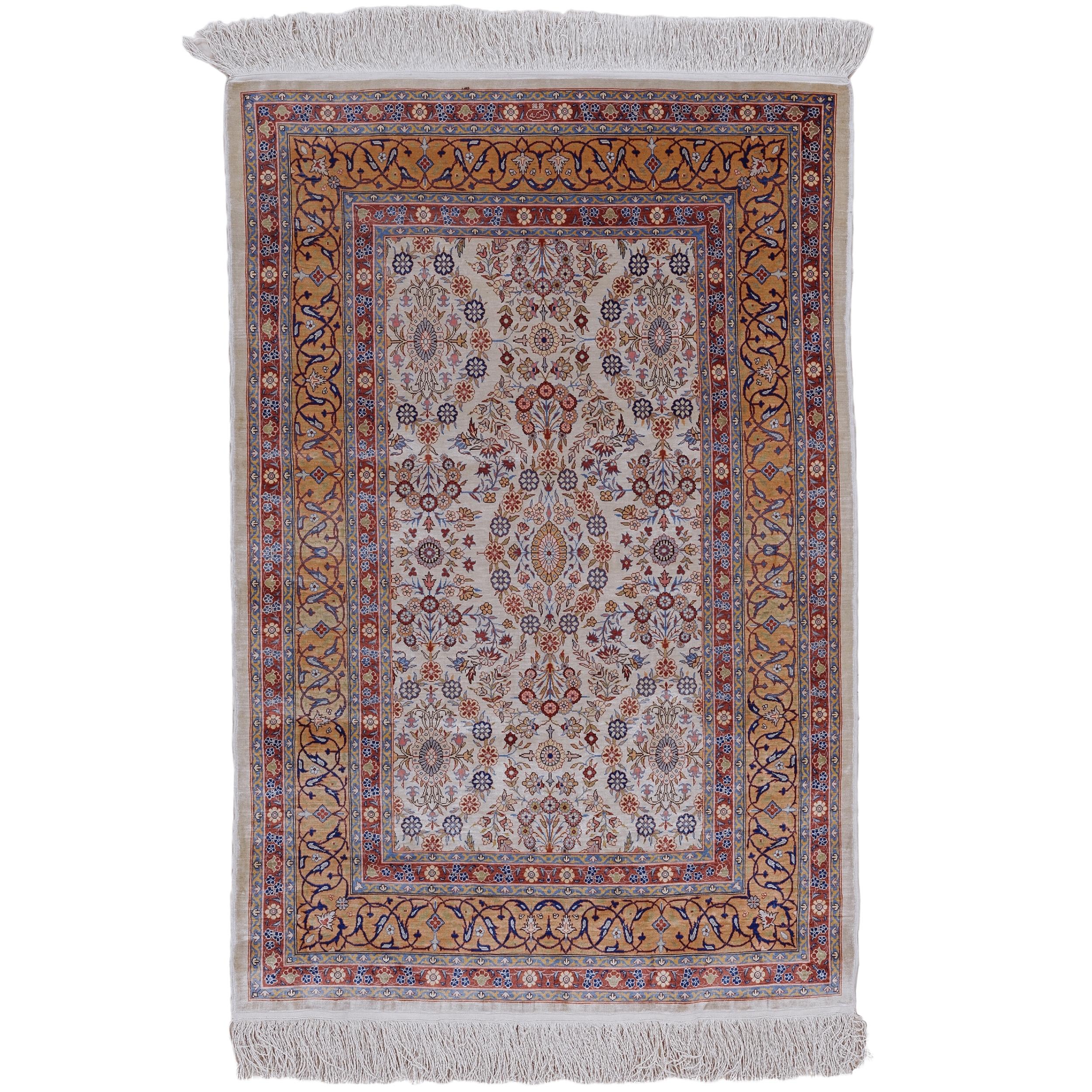 Signed Silk Hereke Rug - Early 20th century For Sale