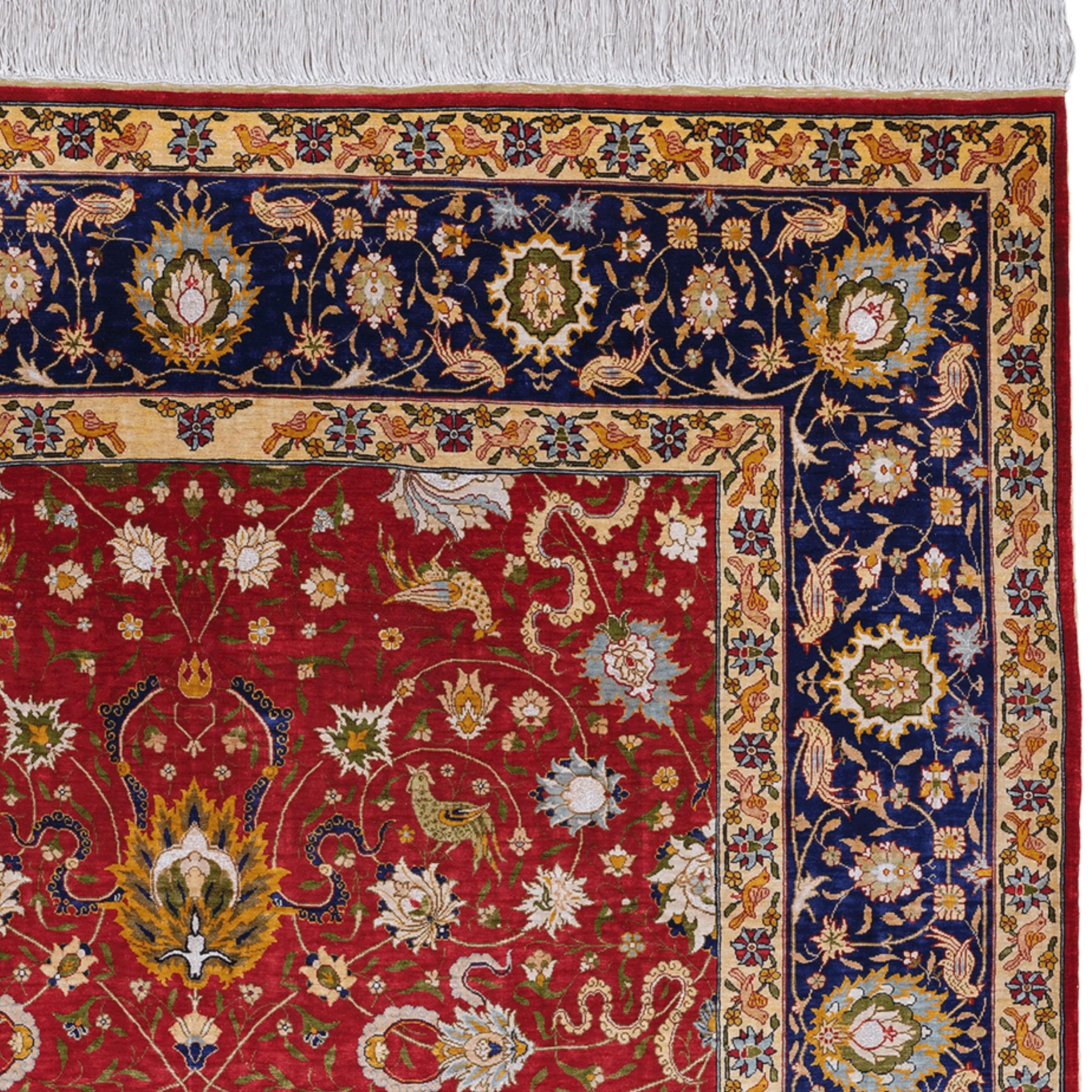 Annodato a mano Tappeto Hereke firmato in seta e metallo - Inizio XX secolo in vendita