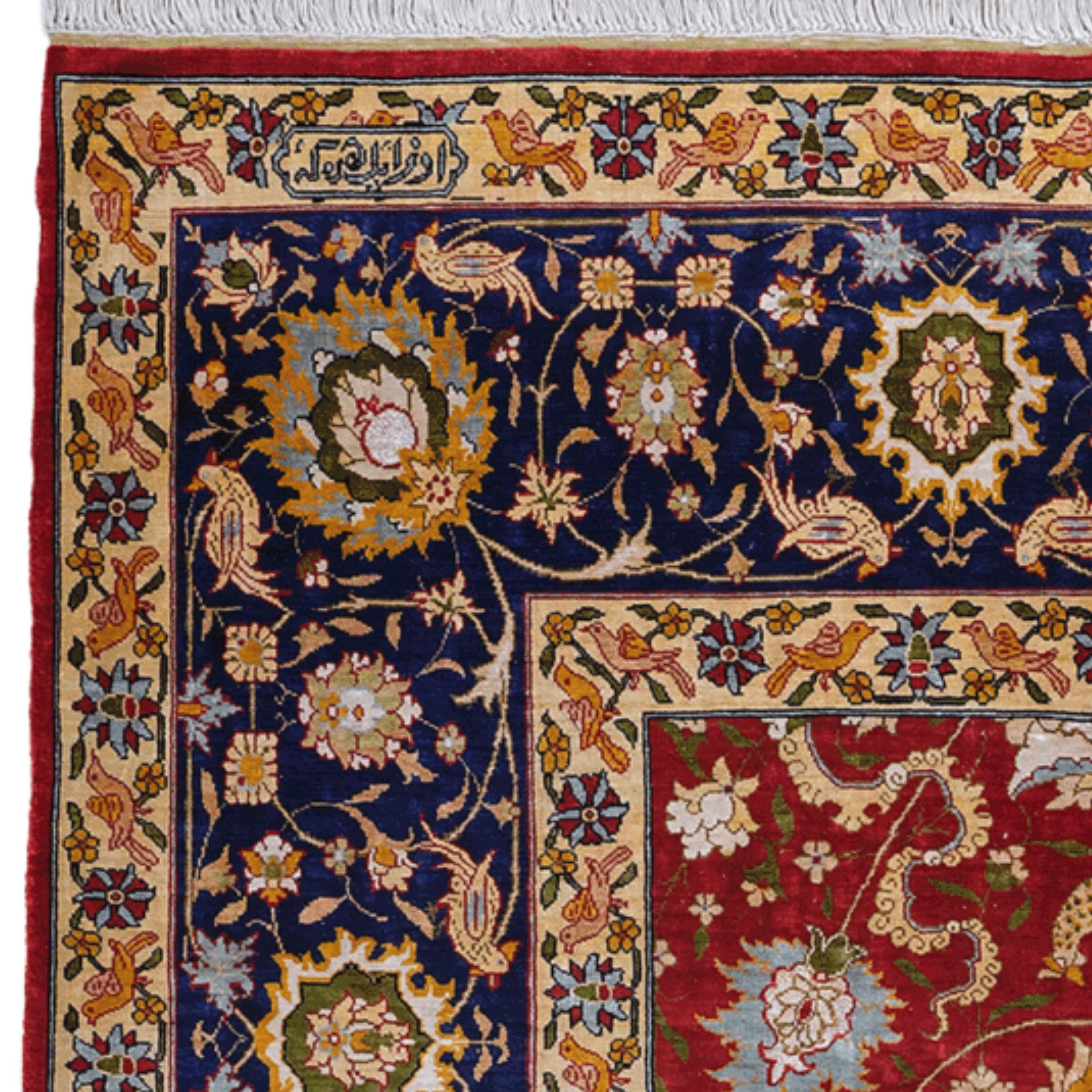 Seta Tappeto Hereke firmato in seta e metallo - Inizio XX secolo in vendita