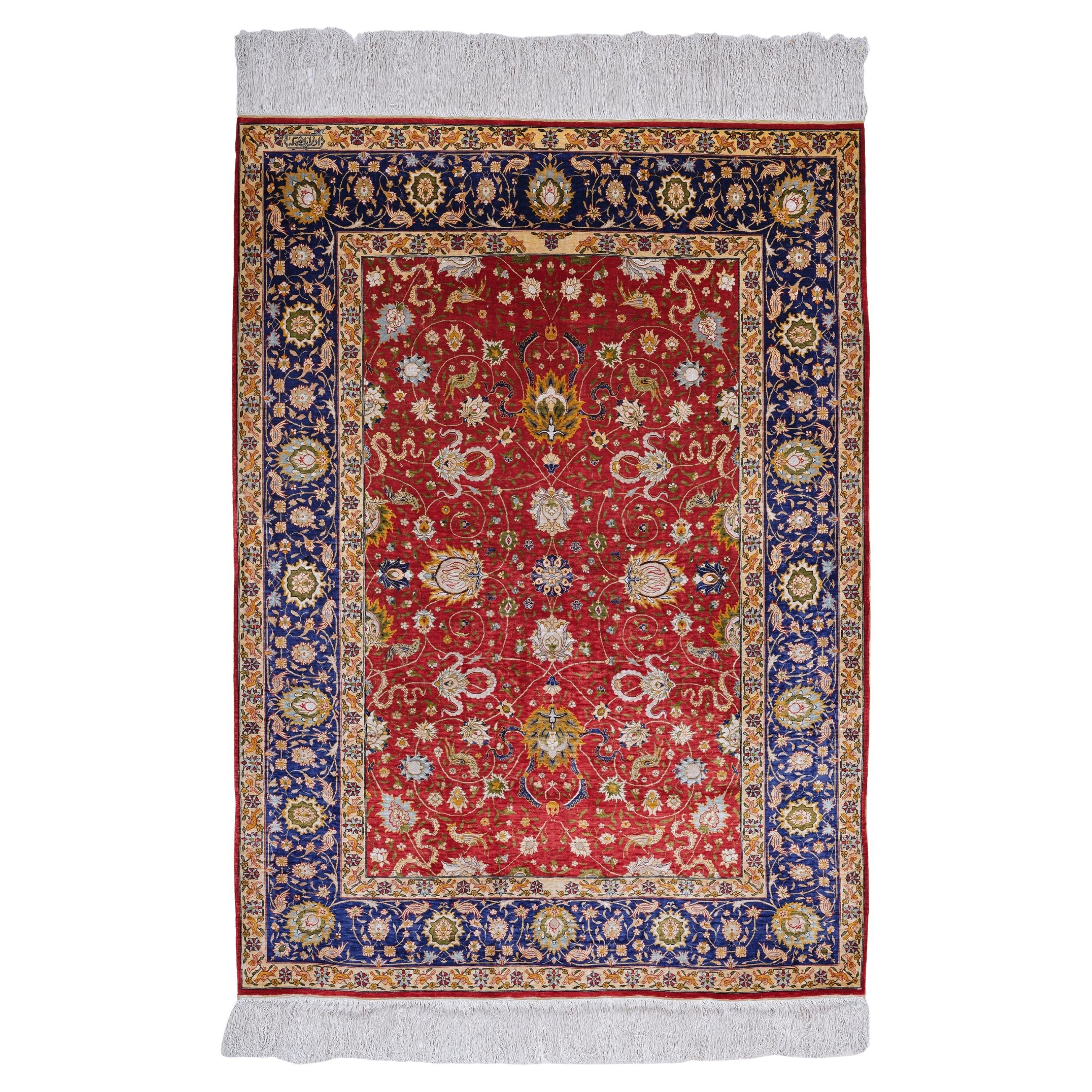 Tappeto Hereke firmato in seta e metallo - Inizio XX secolo