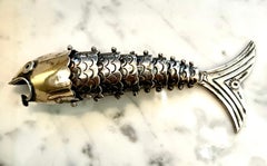 Signed Silver Plated Mexican Articulated Fish Bottle Opener by Los Castillo
