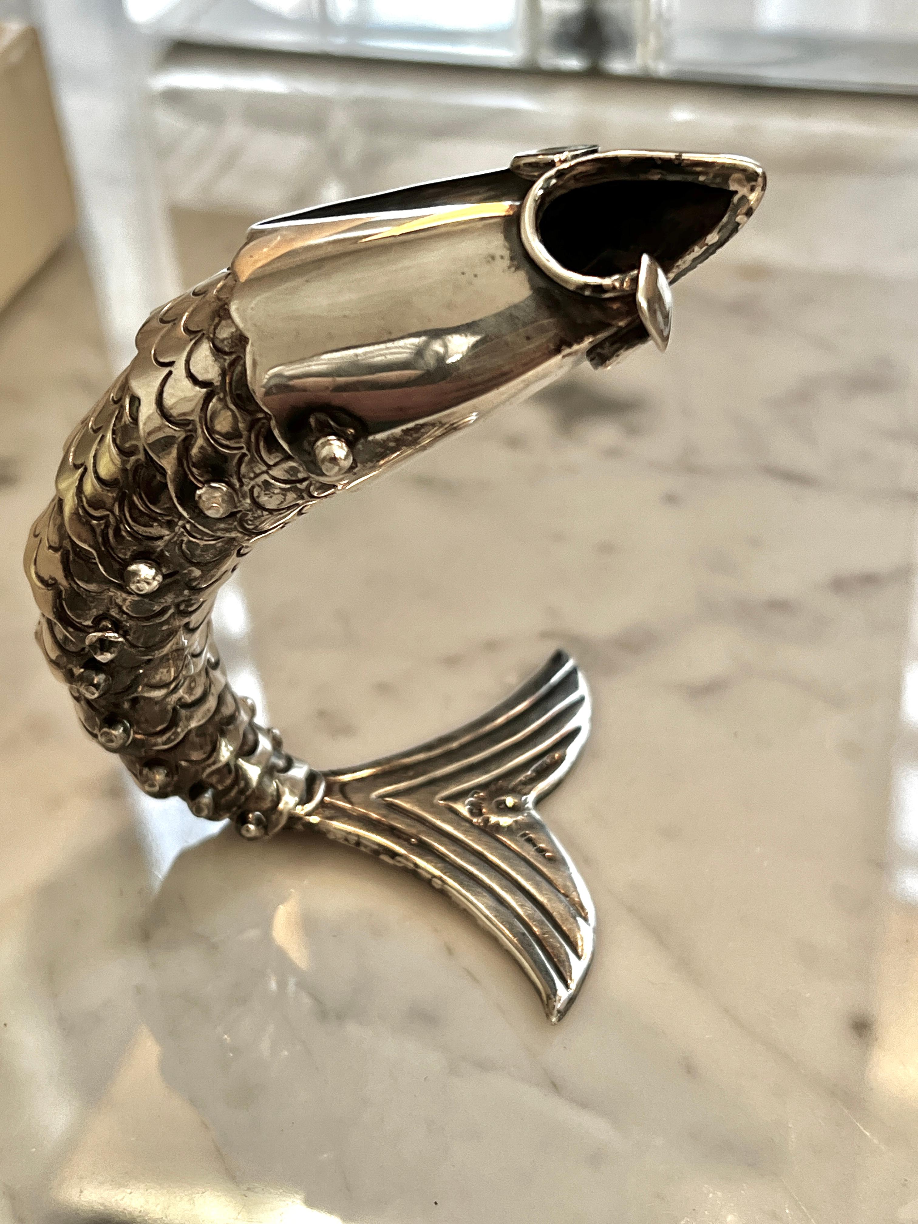Signed Silver Plated Mexican Articulated Fish Bottle Opener by Los Castillo  In Good Condition For Sale In Los Angeles, CA