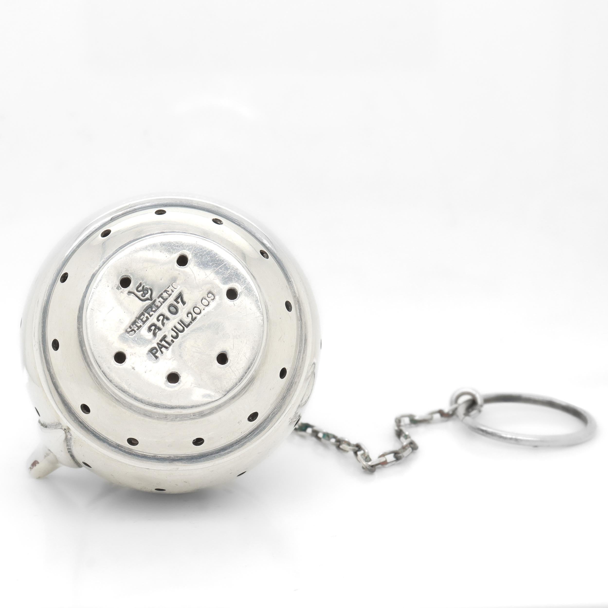 Signed Simons Brothers Figural Sterling Silver Miniature Teapot Tea Strainer For Sale 4