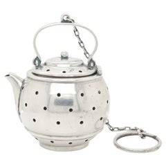 Signed Simons Brothers Figural Sterling Silver Miniature Teapot Tea Strainer