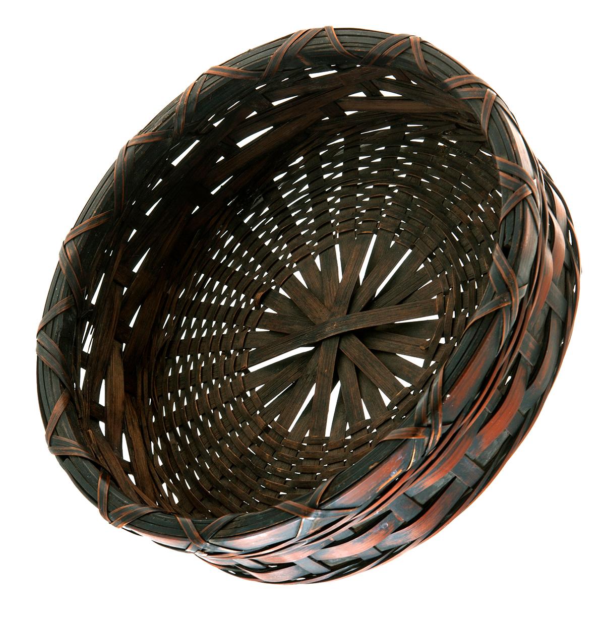 Hand-Woven Signed Simple Bamboo Japanese Basket For Sale
