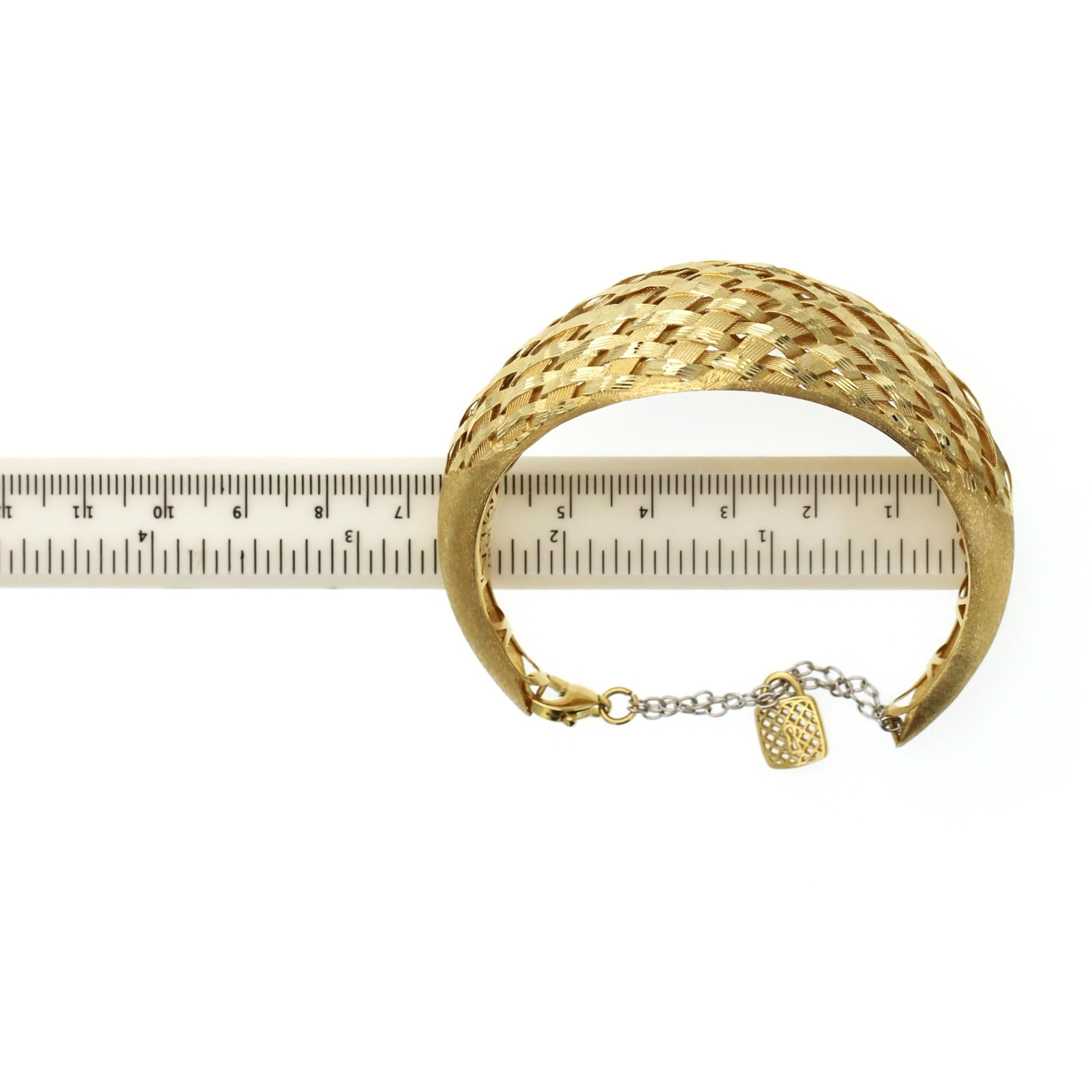Signed Simya 18K Yellow Gold Diamond Cut Braided Cuff Bracelet For Sale 2