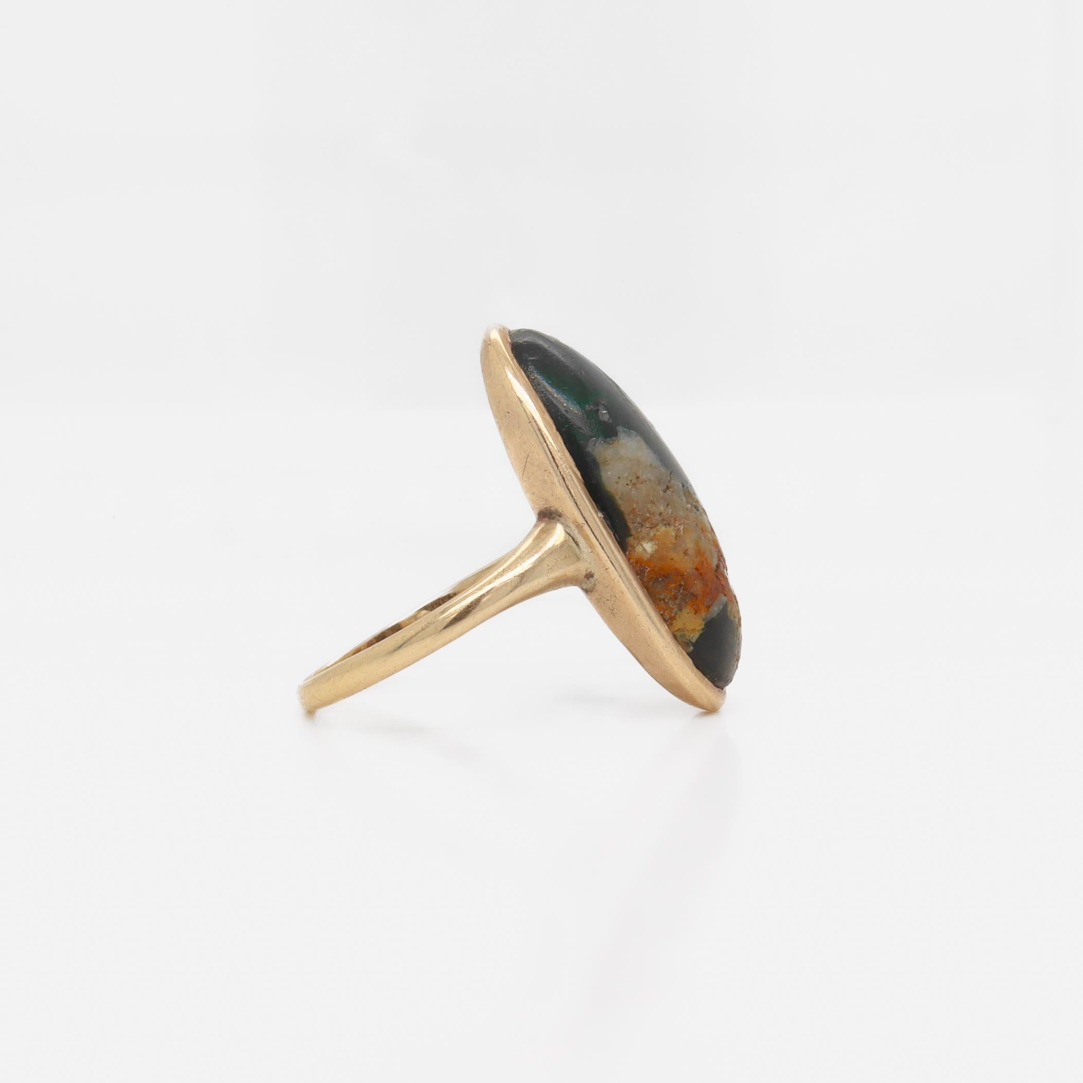 Signed Size 3.75 Edwardian 14K & Turquoise Cabochon Signet Style Ring 6