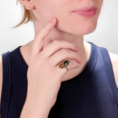 Signed Size 3.75 Edwardian 14K & Turquoise Cabochon Signet Style Ring