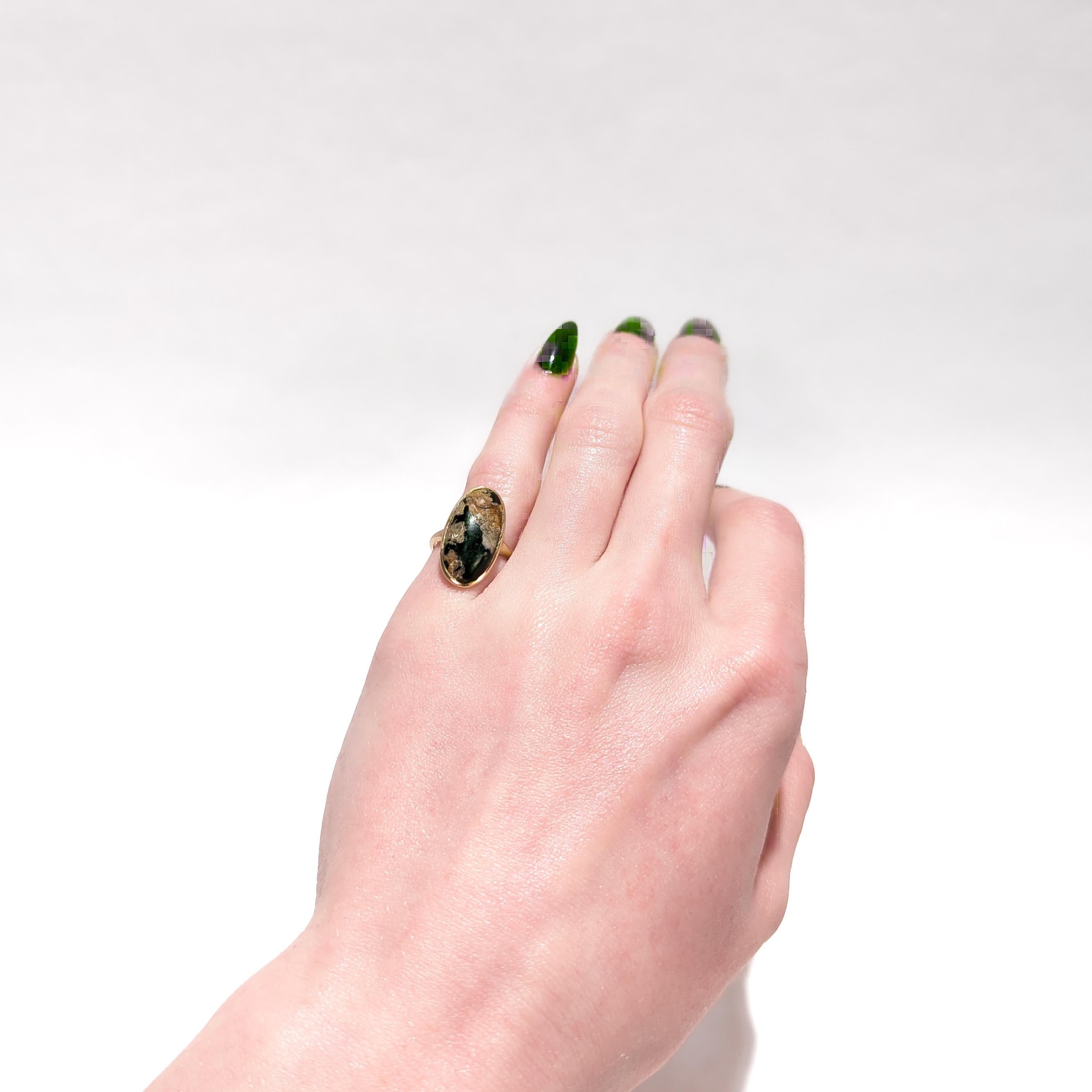 Signed Size 3.75 Edwardian 14K & Turquoise Cabochon Signet Style Ring 1