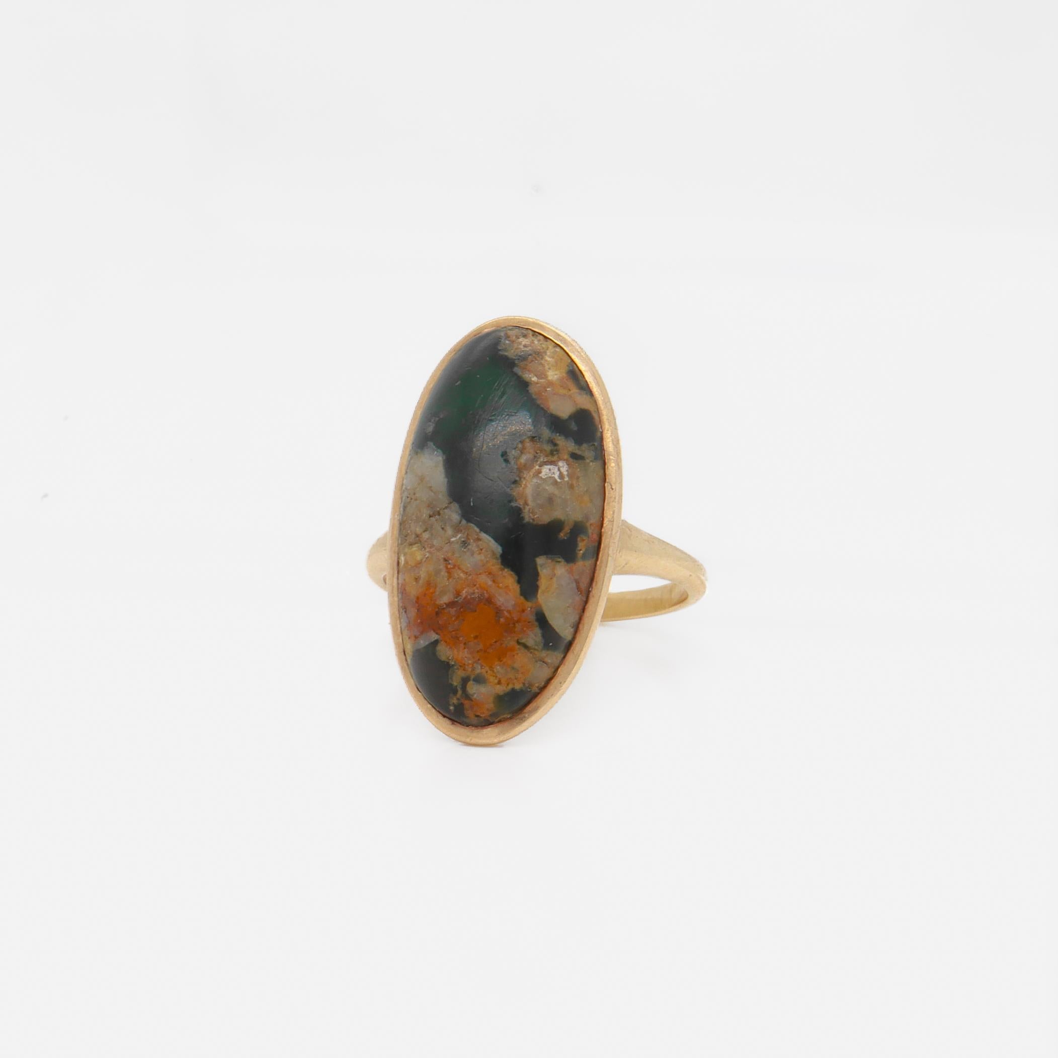 Signed Size 3.75 Edwardian 14K & Turquoise Cabochon Signet Style Ring 2