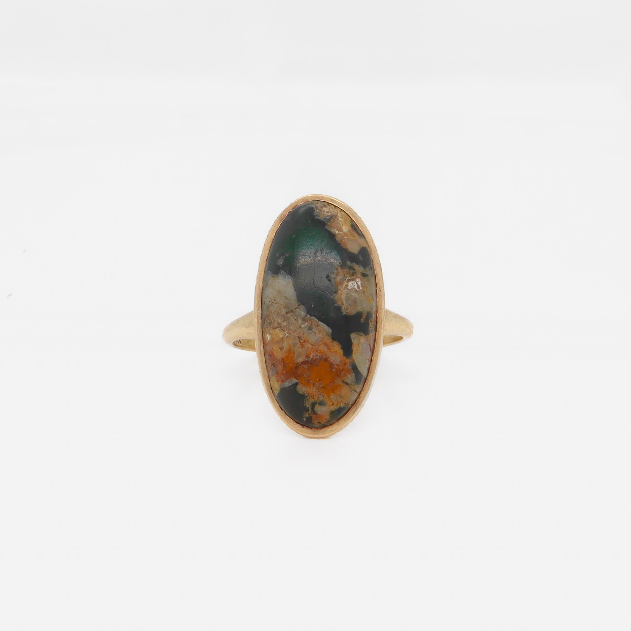 Signed Size 3.75 Edwardian 14K & Turquoise Cabochon Signet Style Ring 3