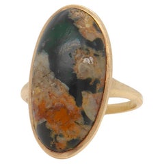 Firmado Tamaño 3.75 Edwardian 14K & Turquoise Cabochon Signet Style Ring