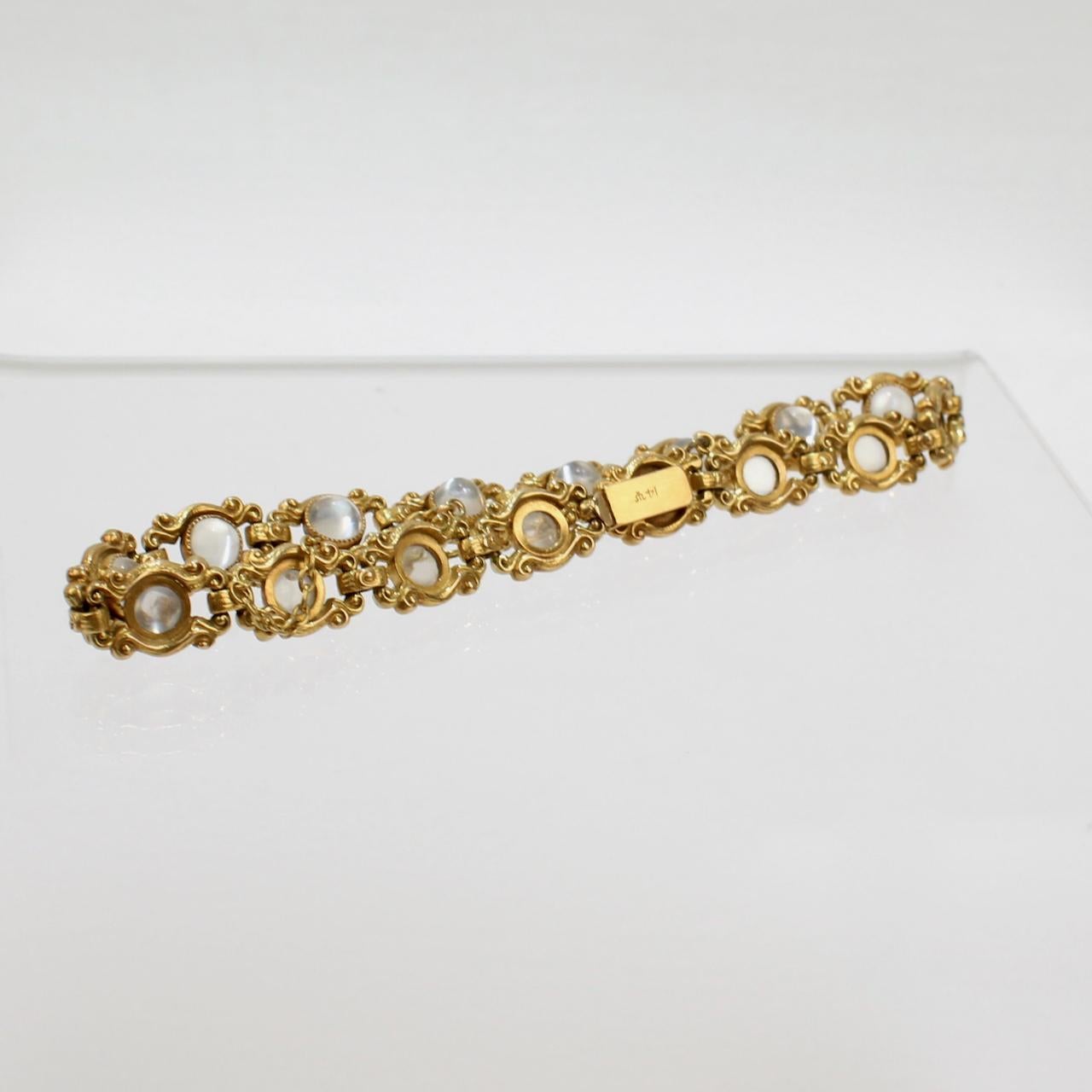 Signed Sloan & Co. Edwardian 14 Karat Gold and Moonstone Link Bracelet 5