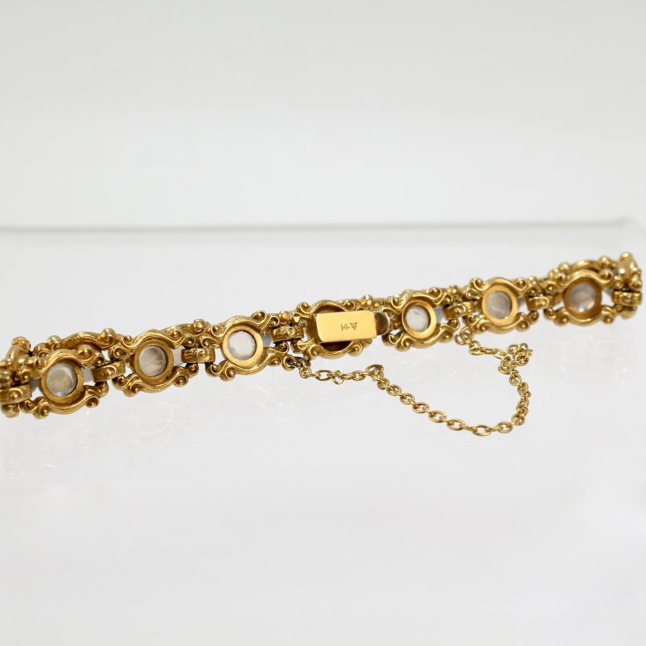 Signed Sloan & Co. Edwardian 14 Karat Gold and Moonstone Link Bracelet 6