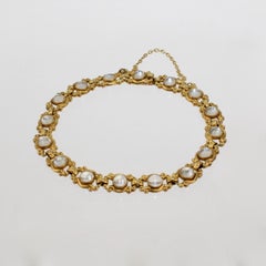 Signiert Sloan & Co. Edwardian 14 Karat Gold und Mondstein Gliederarmband